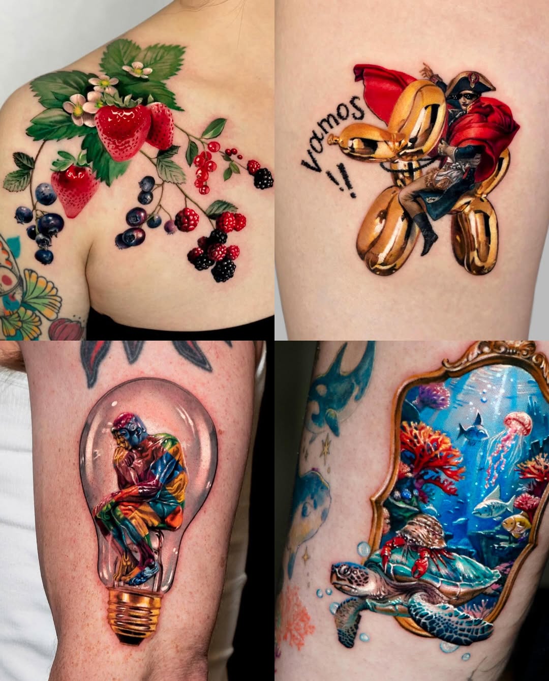 Berries and flowers watercolor tattoo on the shoulder by Tattooist HARRY COLOR