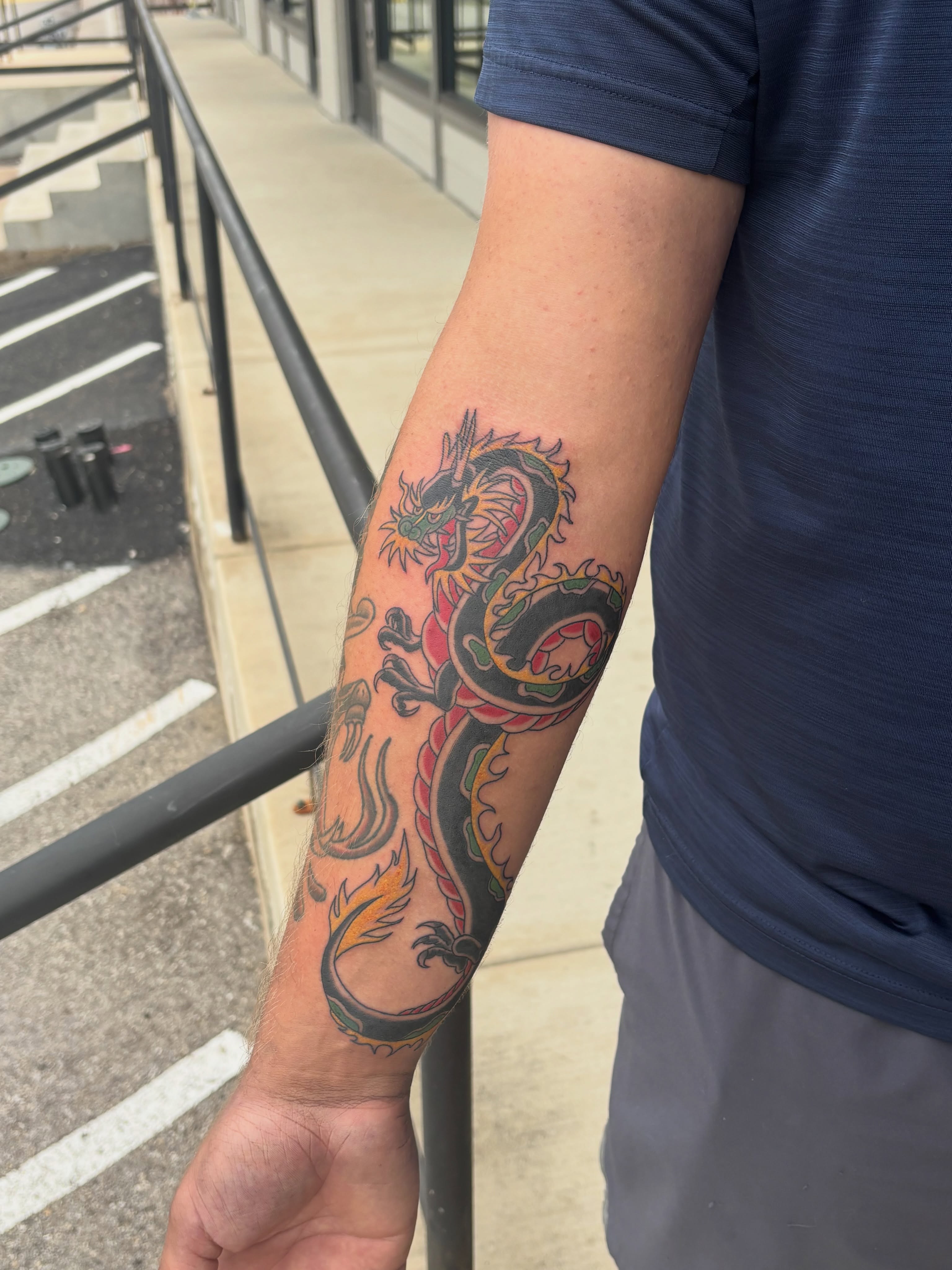 Dragon new school tattoo on the forearm by 🔥Zoë Zahasky Tattoos🔥