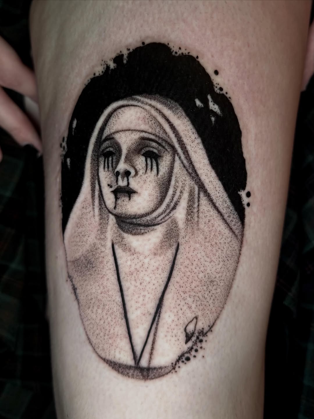 Tattoo by @morgue.in.tattoos — dotwork, dark_realism