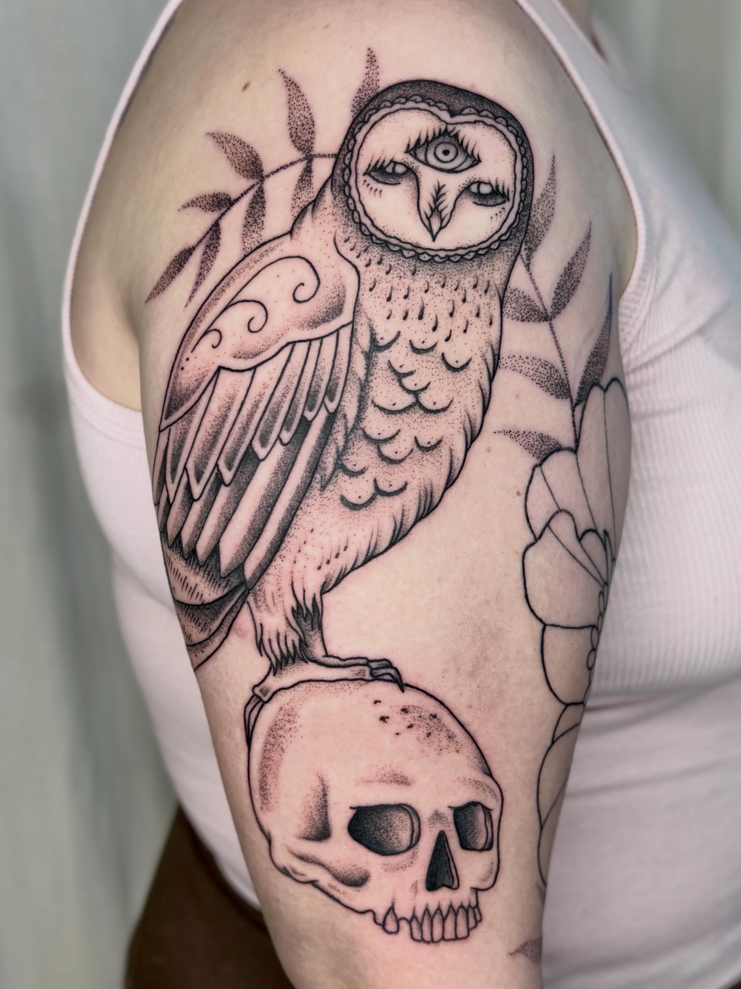 Tattoo by @threethornstattoo — dotwork, black_and_grey