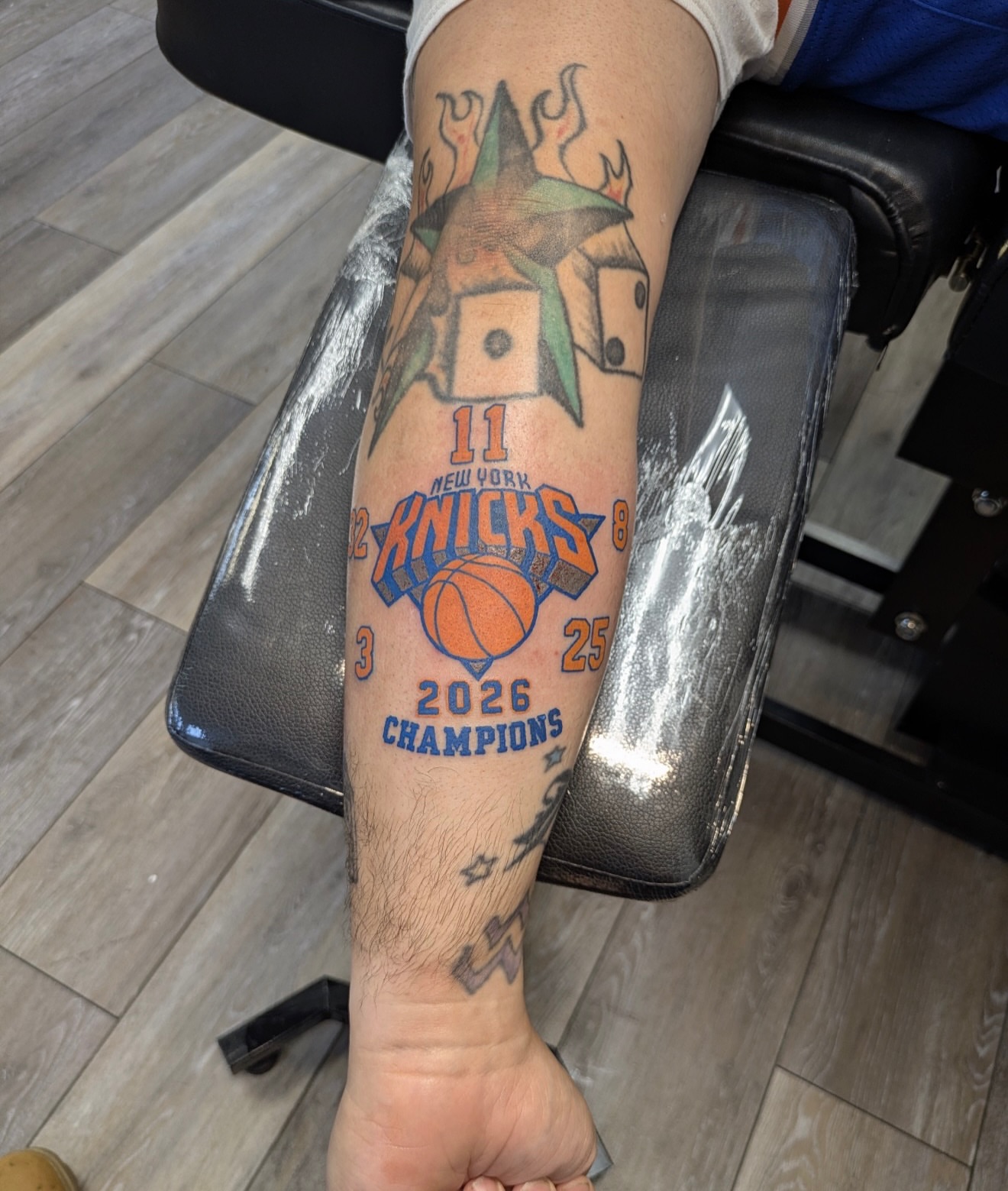 New york knicks championship American traditional tattoo on the forearm by Buddy K.