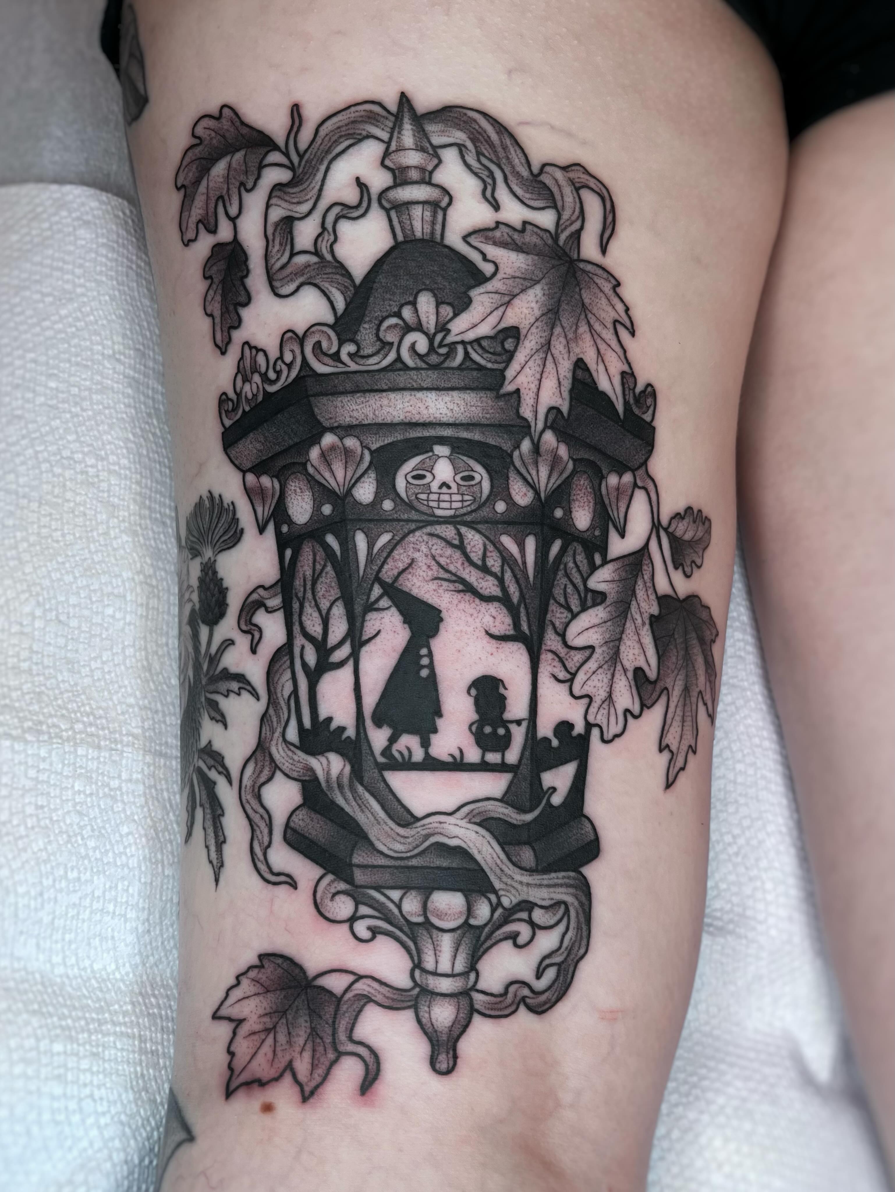 Tattoo by @emidoesart — dotwork, black_and_grey