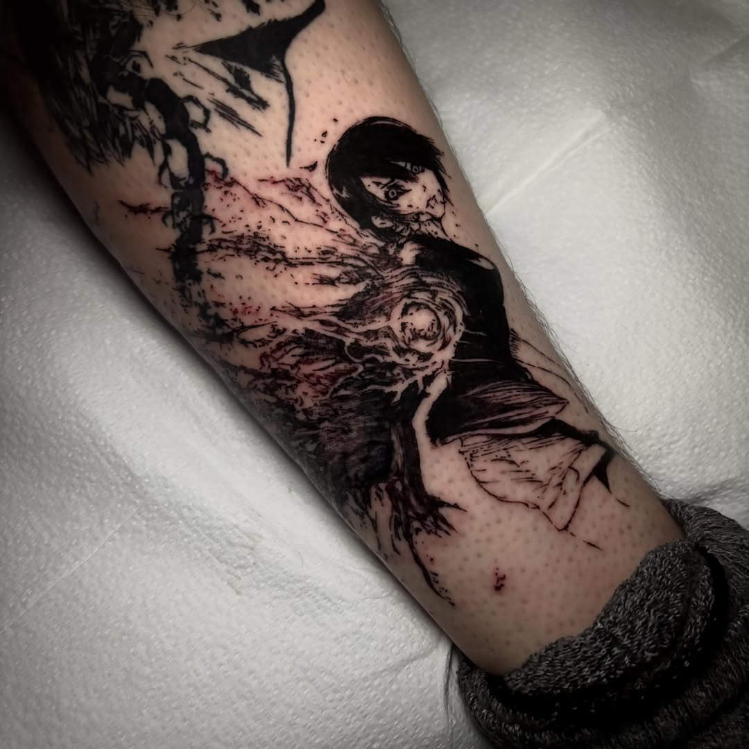 Tattoo by @unknownliquids — anime, dotwork