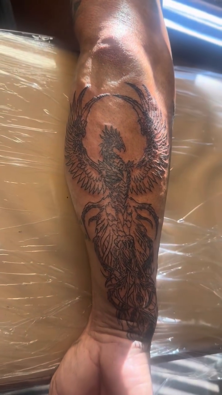 Phoenix tattoo on forearm realism tattoo on the forearm by Willi Tattoos👹