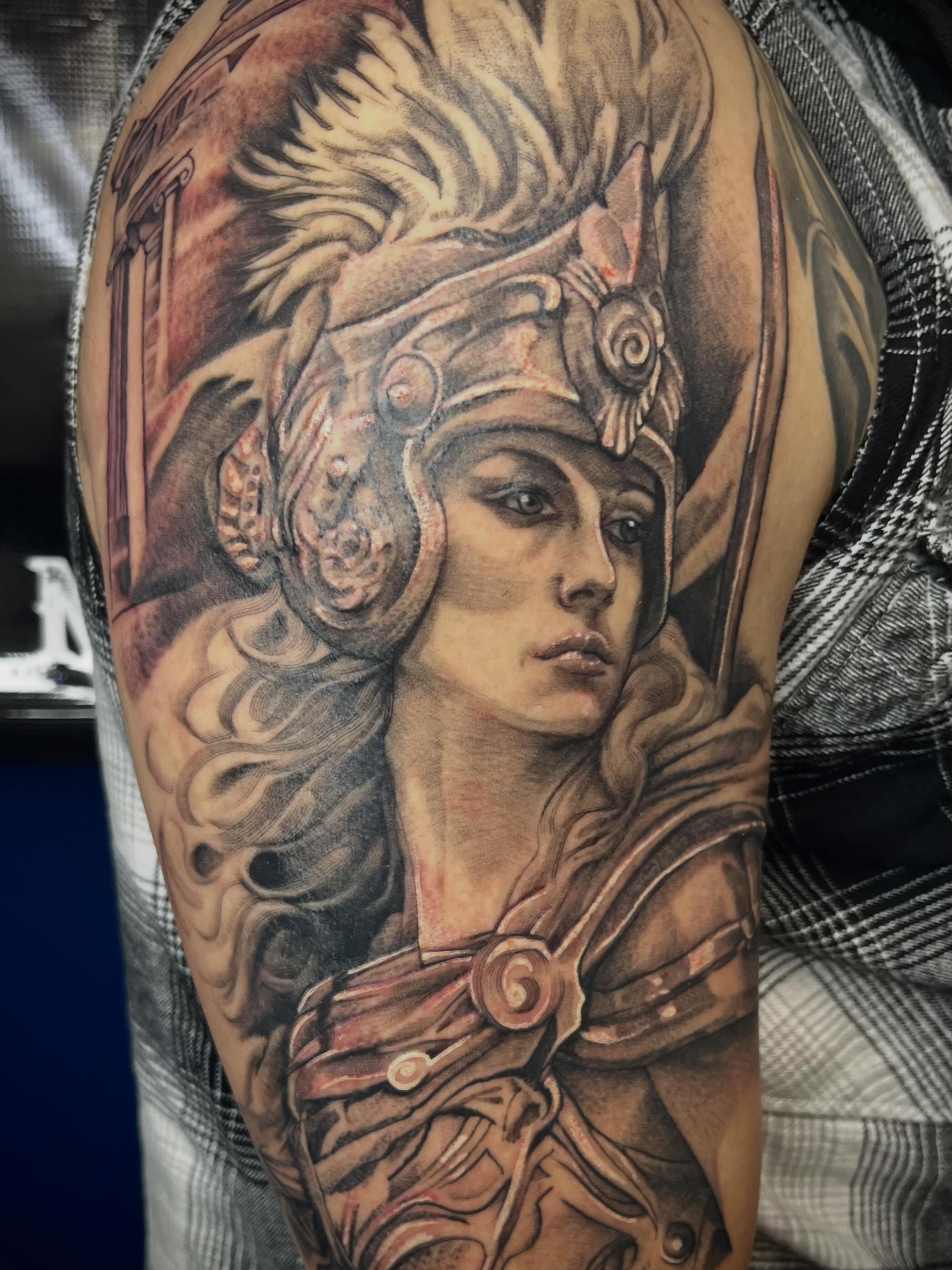 Tattoo by @necro_comicon — realism, black_and_grey