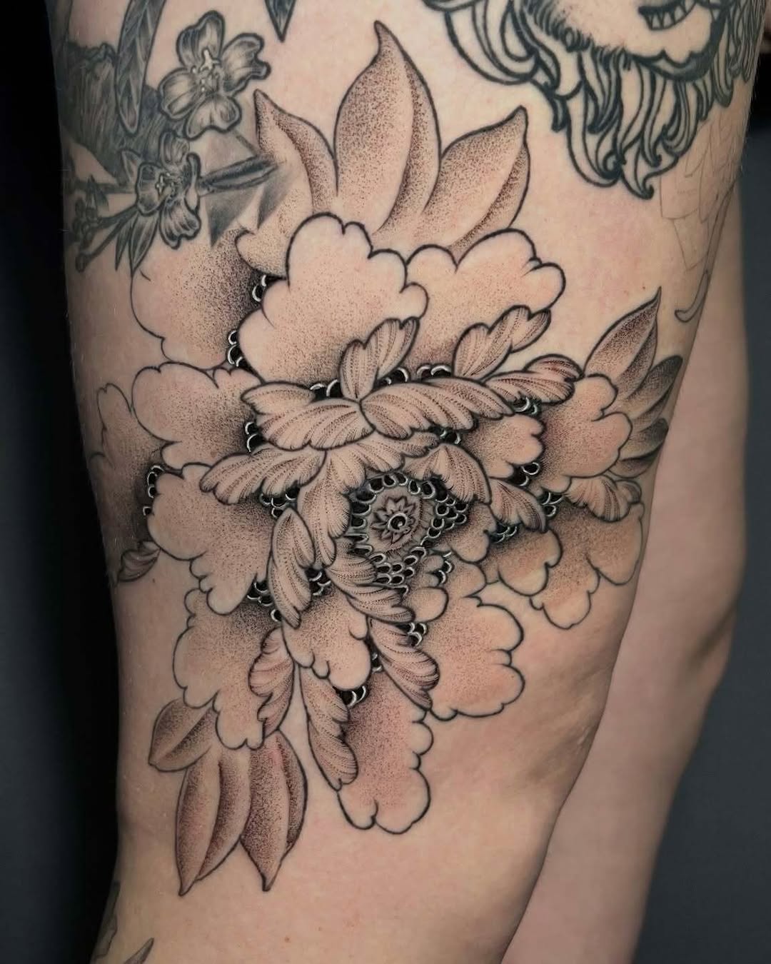 Tattoo by @southpaw.stipple — dotwork, black_and_grey