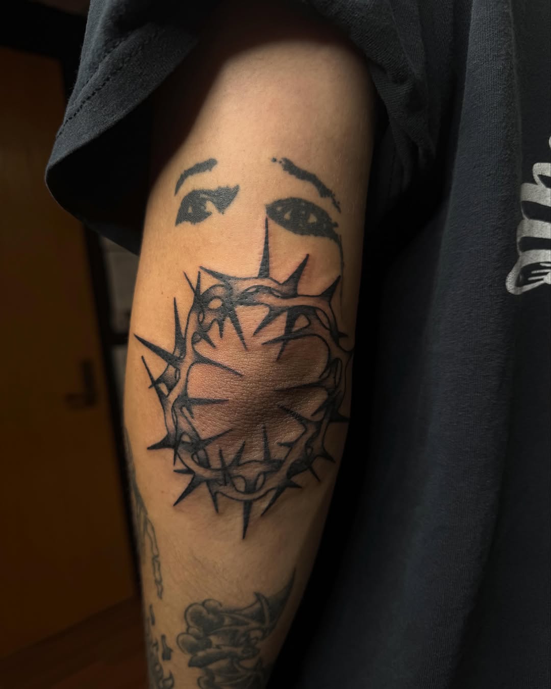 Crown of thorns black and grey tattoo on the forearm by Tattoo, San Diego, California