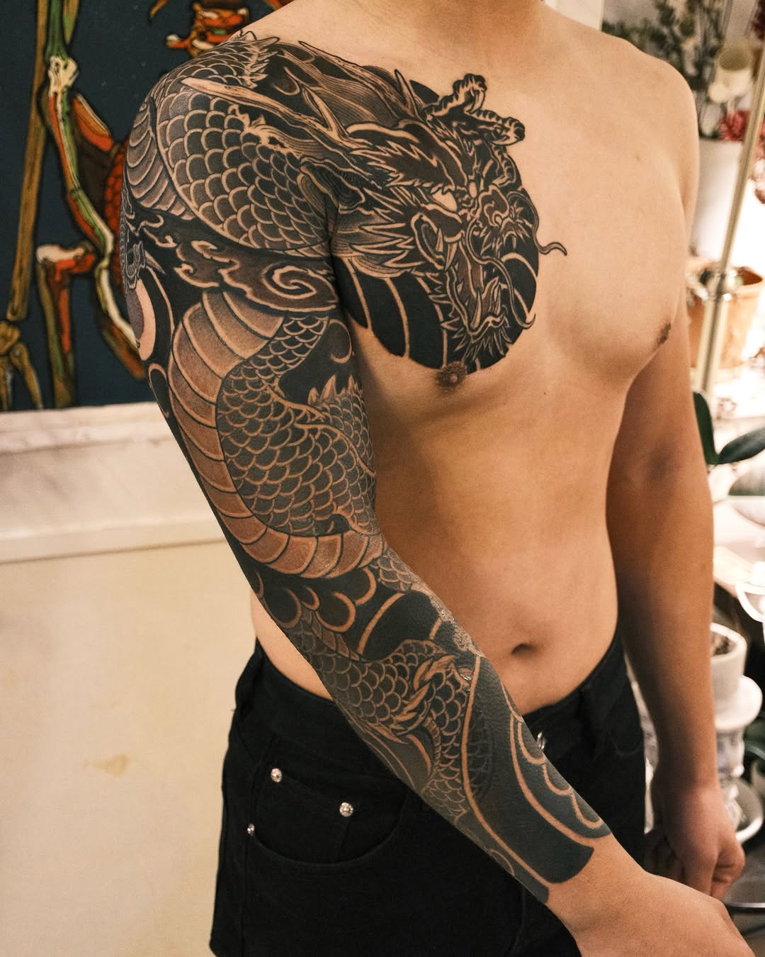 Dragon sleeve Japanese tattoo on the back by Kubo