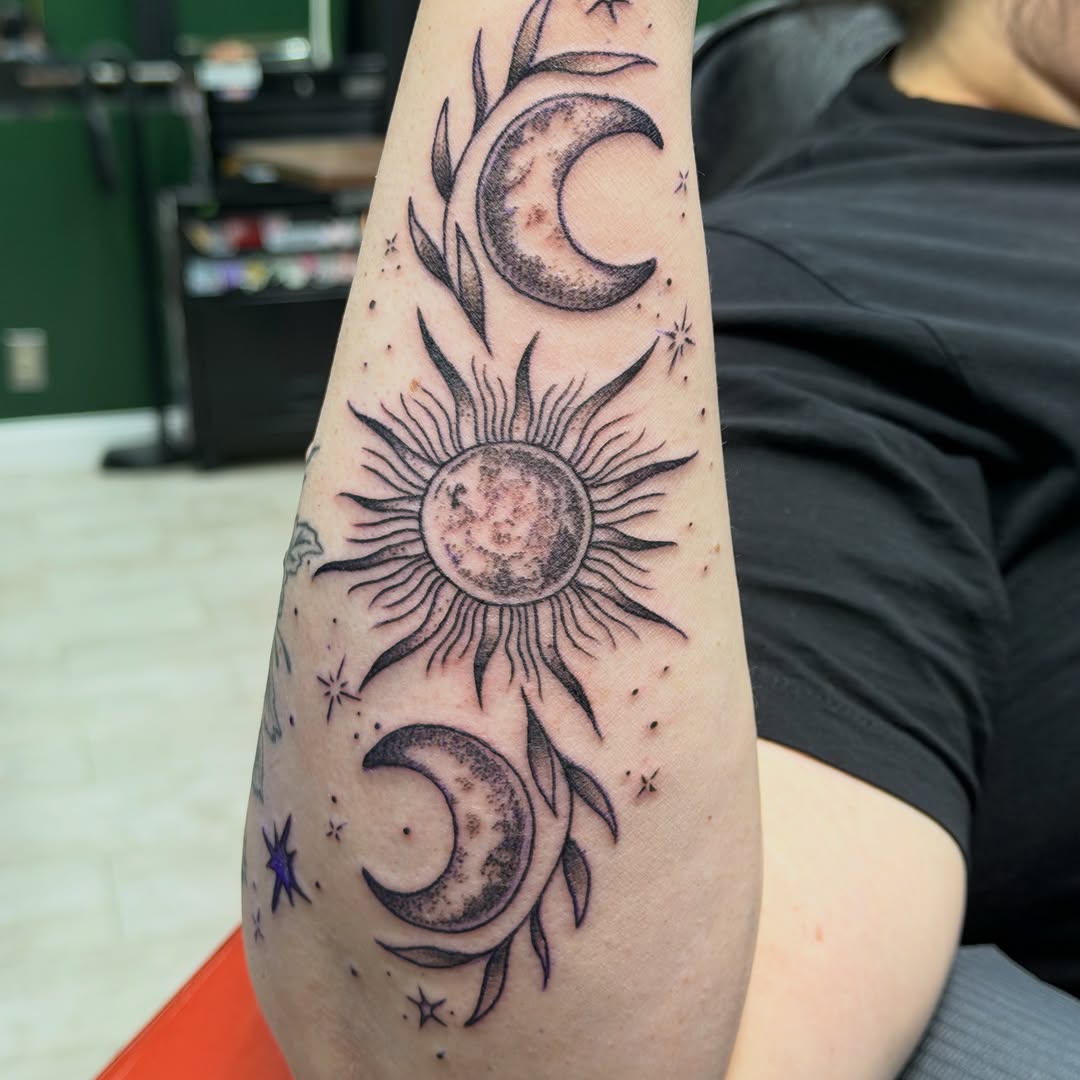 Tattoo by @driftingsquid — black_and_grey, dotwork