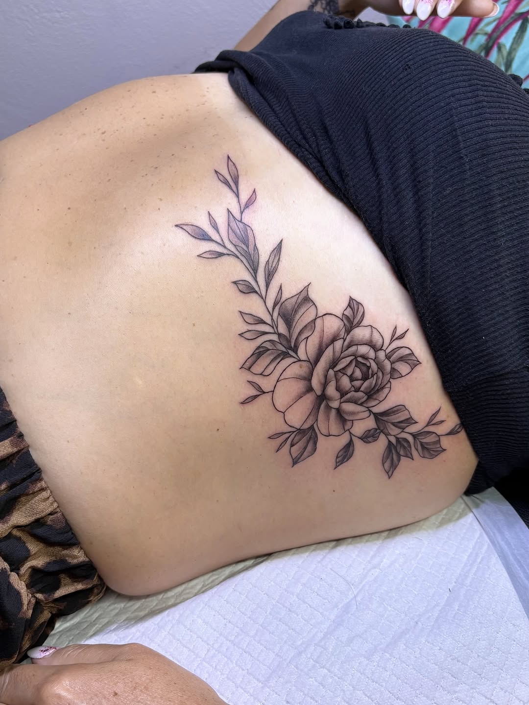 Flower and leaves sketch tattoo by Art by Aimee