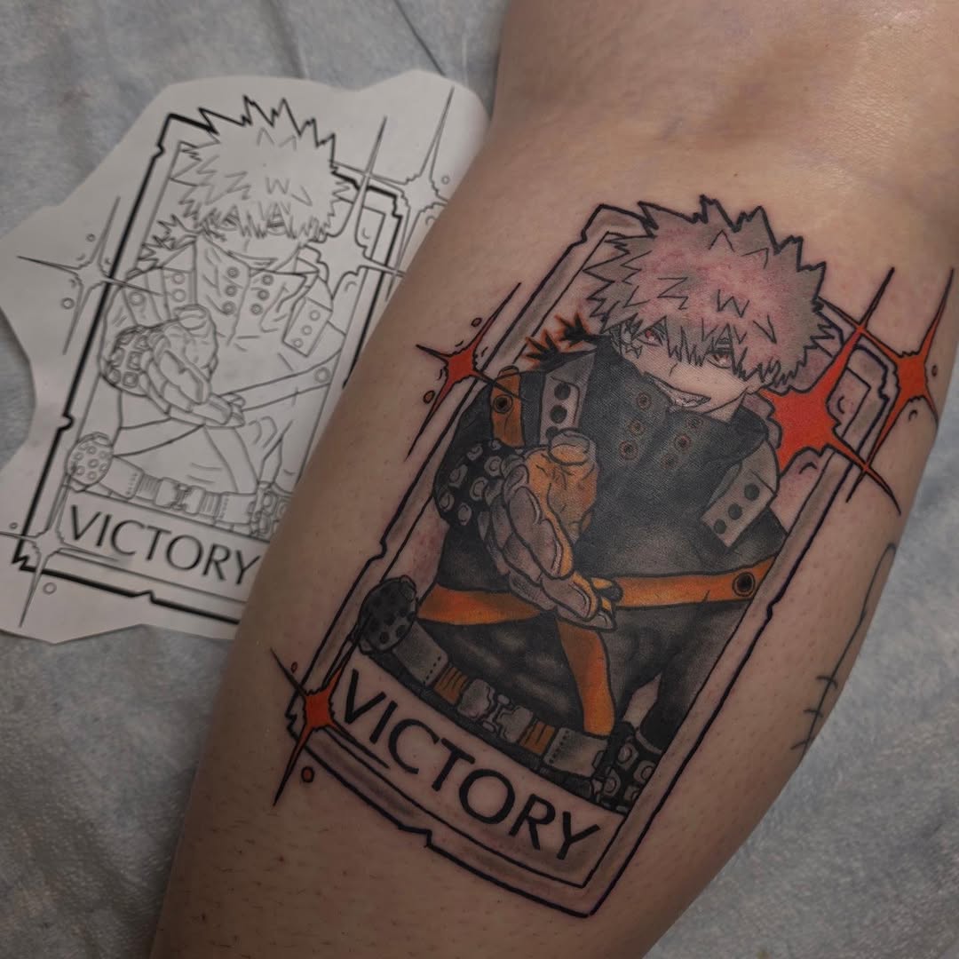 Tattoo by @embermoontattoos — anime, black_and_grey