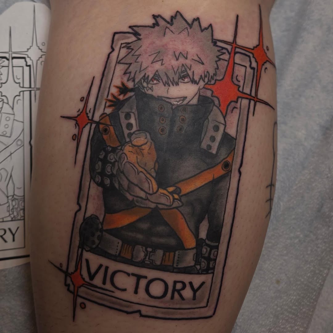 Tattoo by @embermoontattoos — anime, black_and_grey