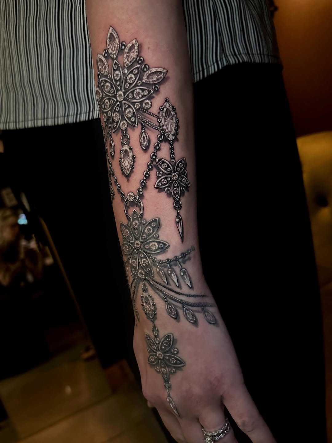 Tattoo by @amberstrangetattoos โ black_and_grey, ornamental