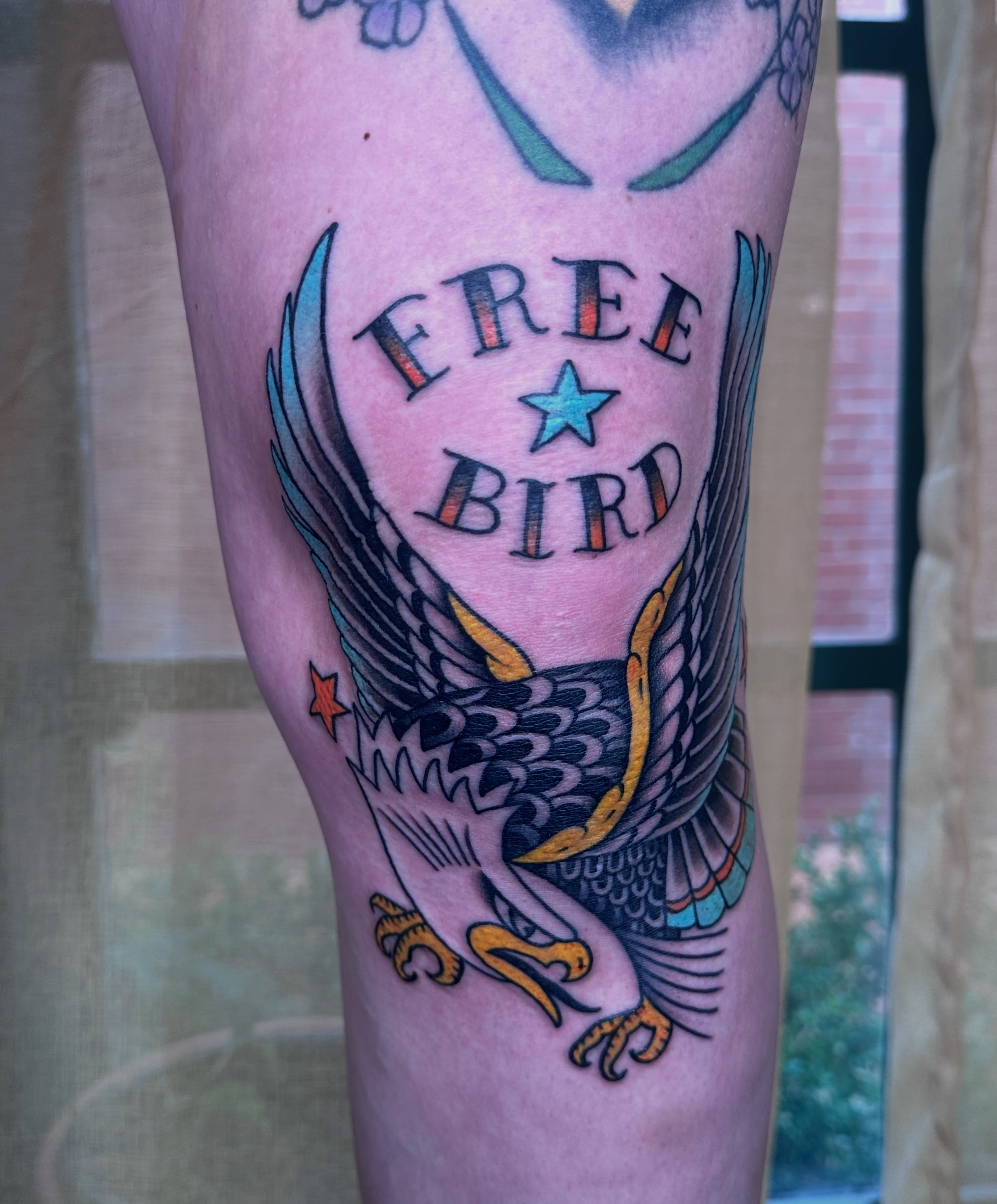 Free bird American traditional tattoo on the forearm by Brieana Smith