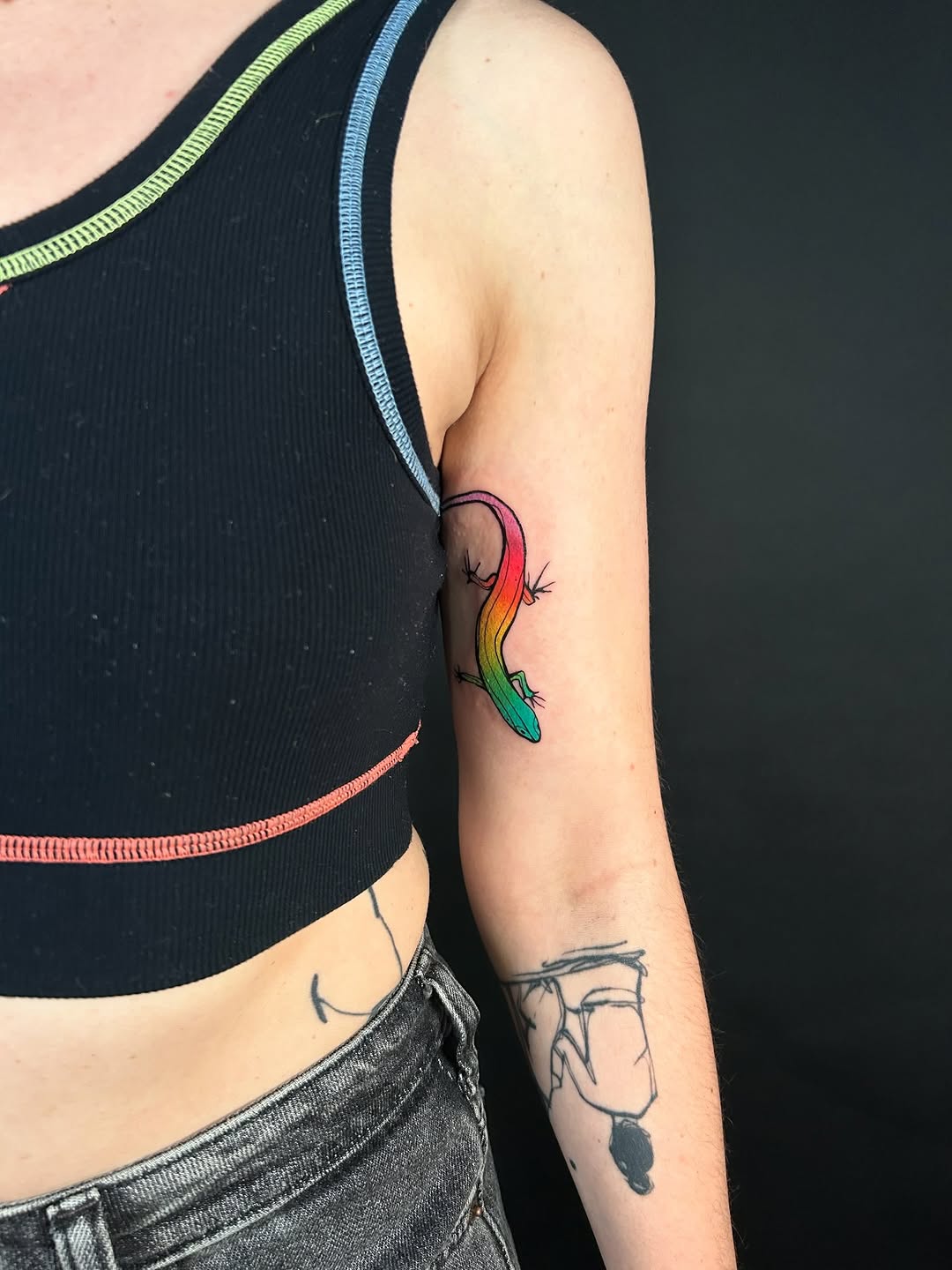 Lizard watercolor tattoo on the forearm by @laurabochet_tattoo, Beacon, NY