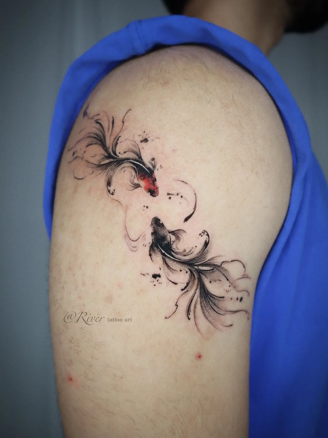Tattoo by @rivertattooart — watercolor, black_and_grey