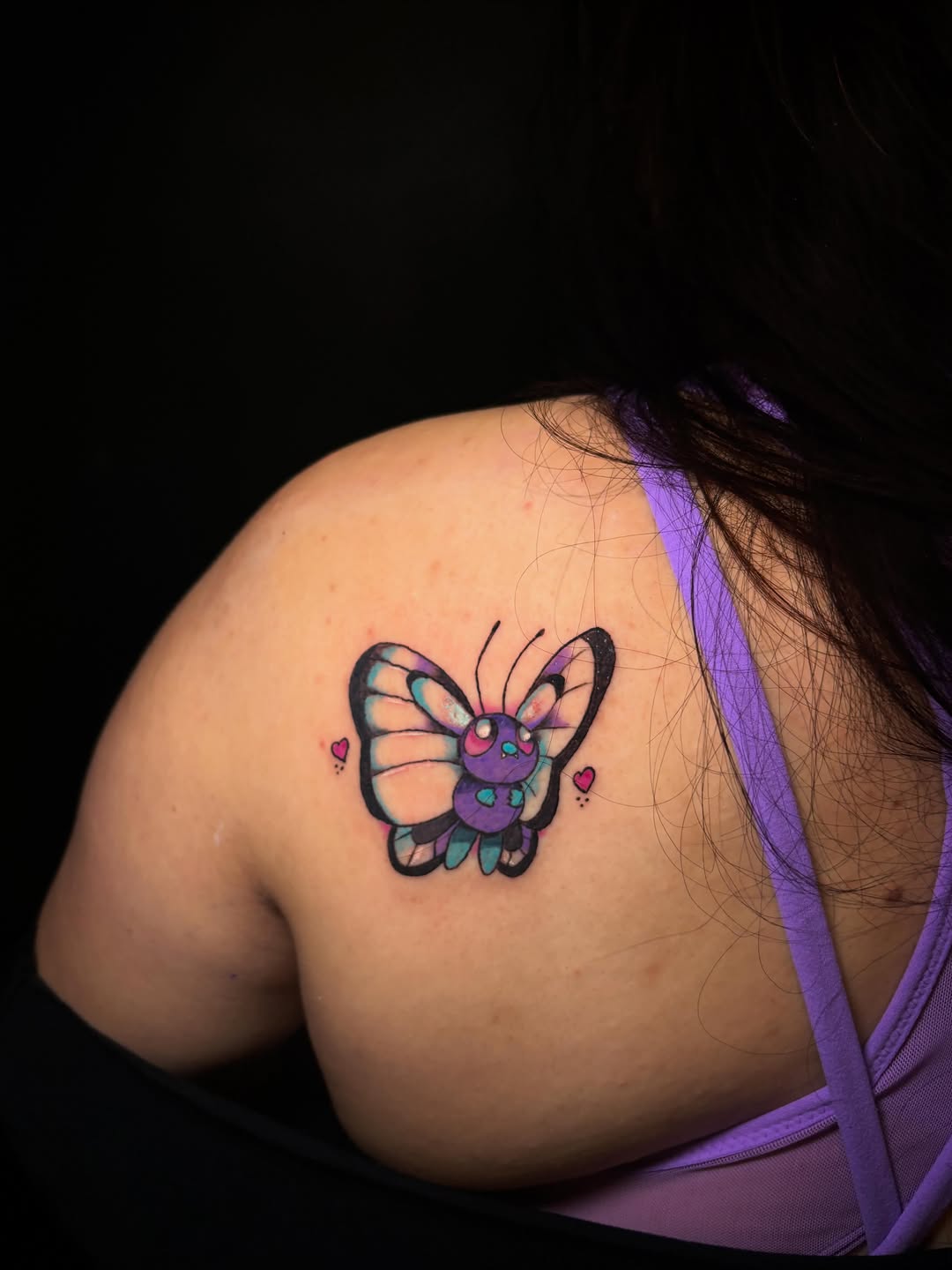 Cartoon butterfly fine line tattoo on the shoulder by ๐ฎ๐๐๐๐๐๐ ๐ฝ๐๐ โ