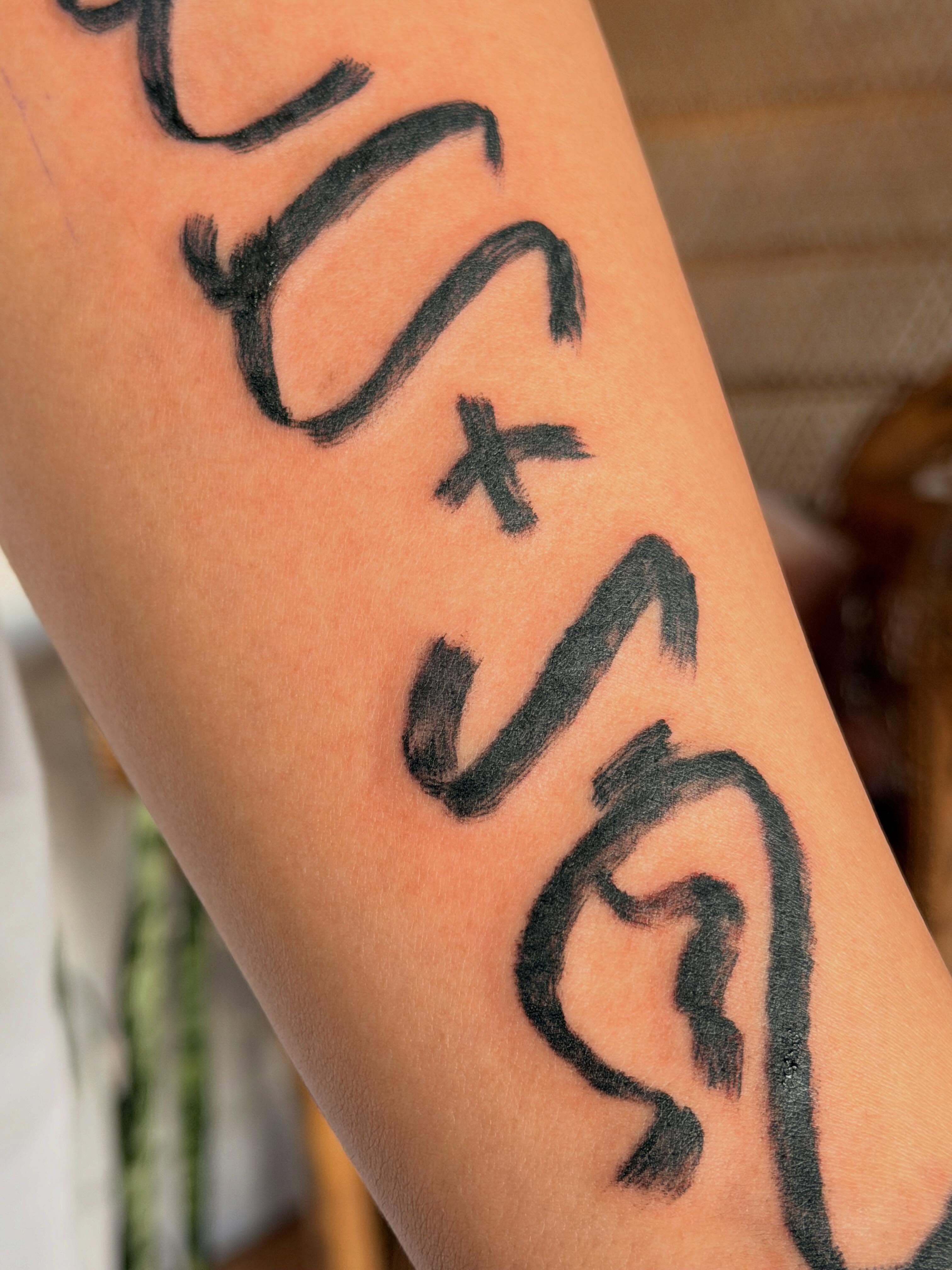Mathematical equation black and grey tattoo on the forearm by Babymaxy Inks Llc