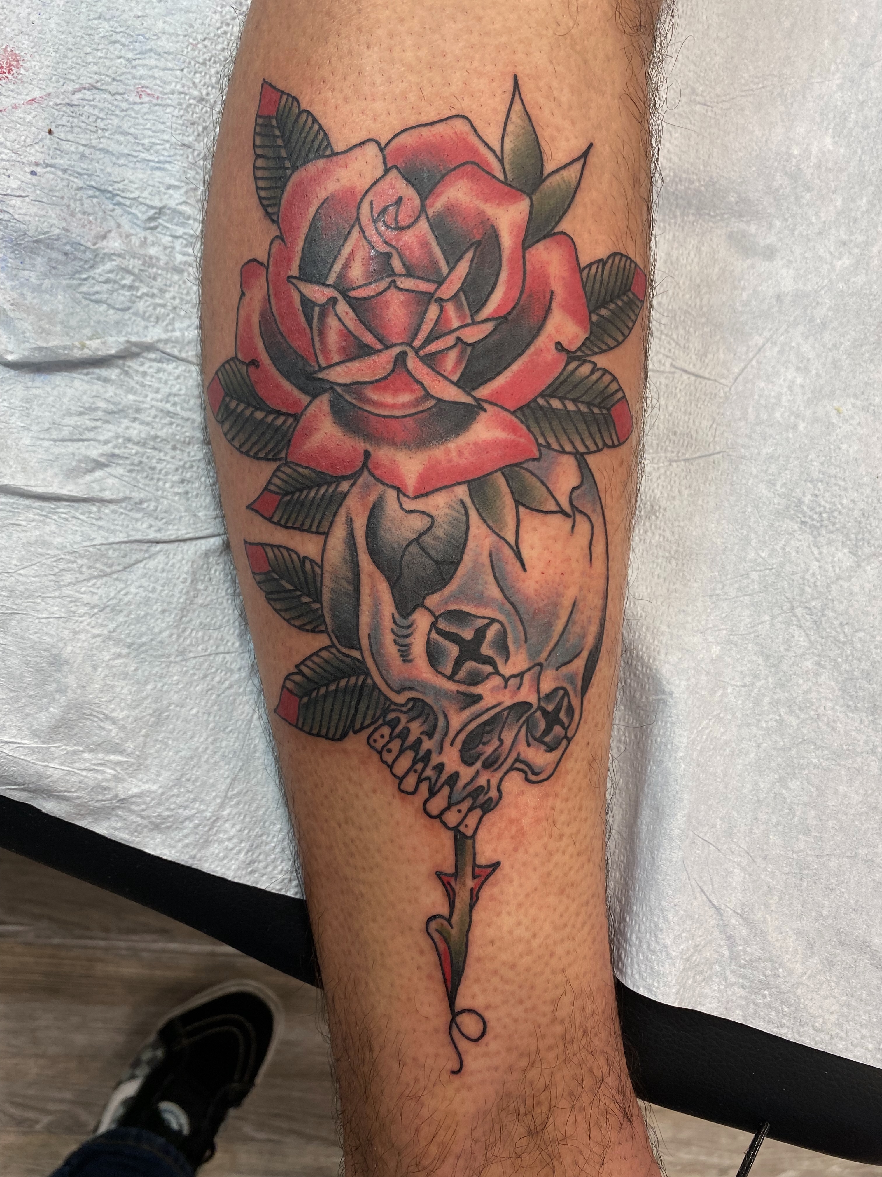 Tattoo by @thepinkmanther — american_traditional, black_and_grey