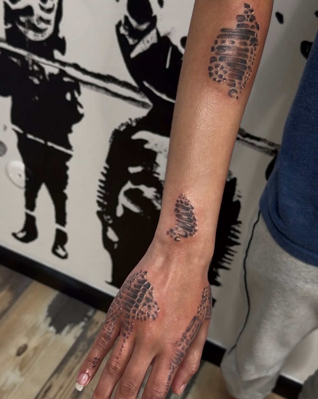 Snake skin pattern dotwork tattoo on the hand by K Valentine
