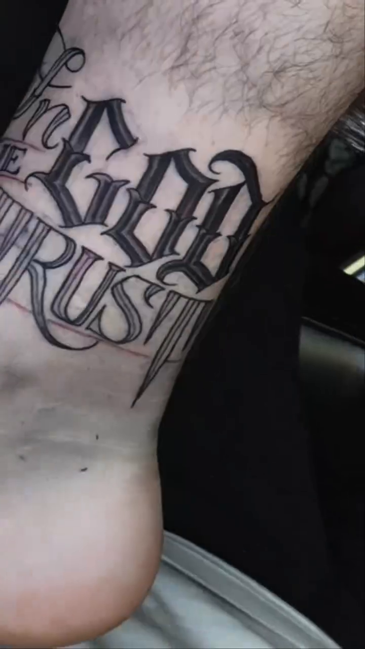 Tattoo by @instabullshit — lettering_script, black_and_grey