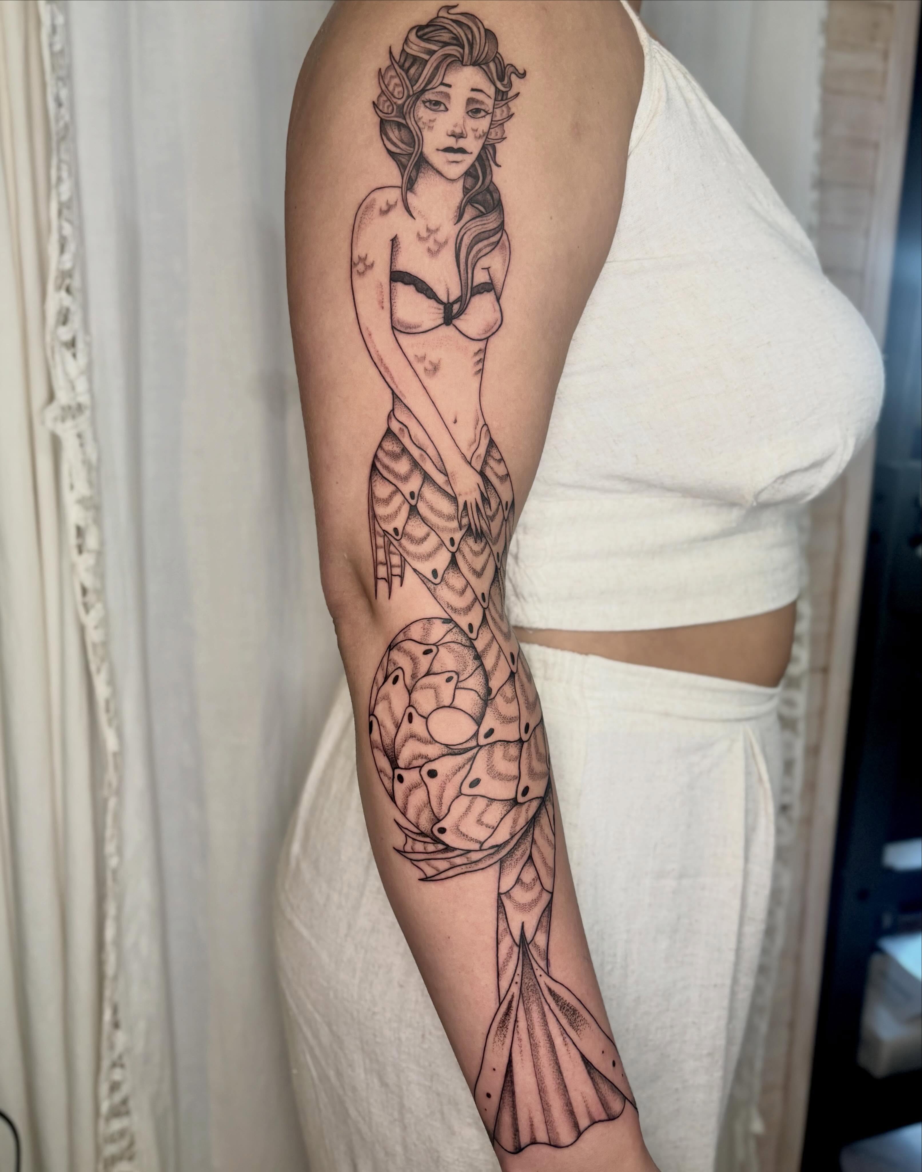 Tattoo by @threethornstattoo — dotwork, realism