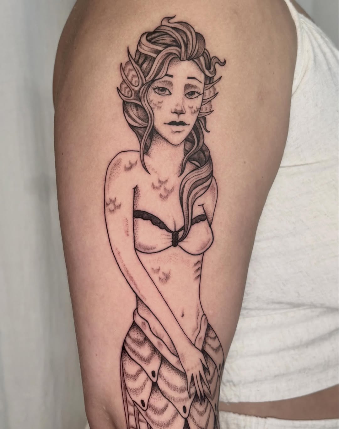 Tattoo by @threethornstattoo — dotwork, realism