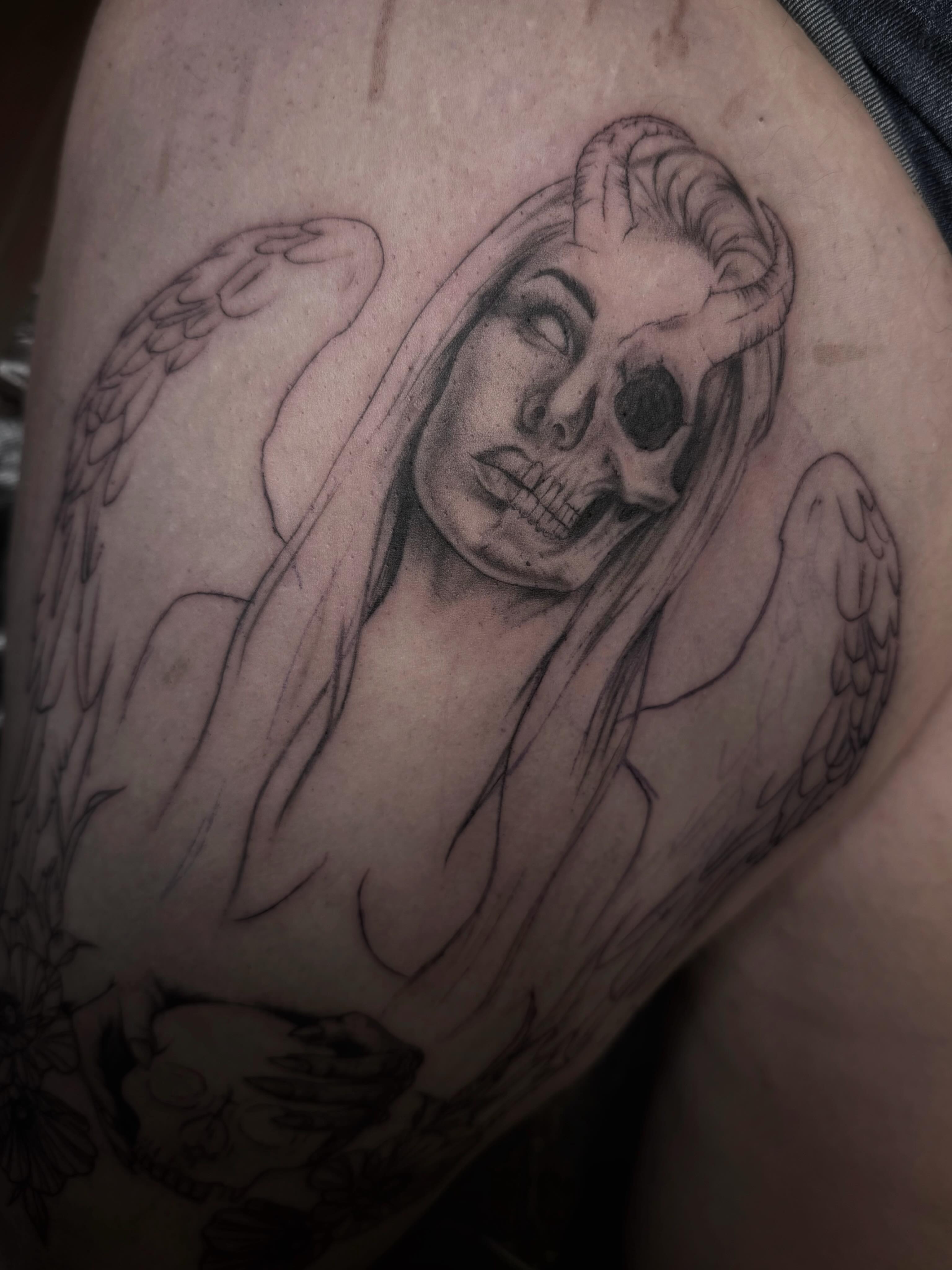 Tattoo by @sanctumsenunatattoo — black_and_grey, realism