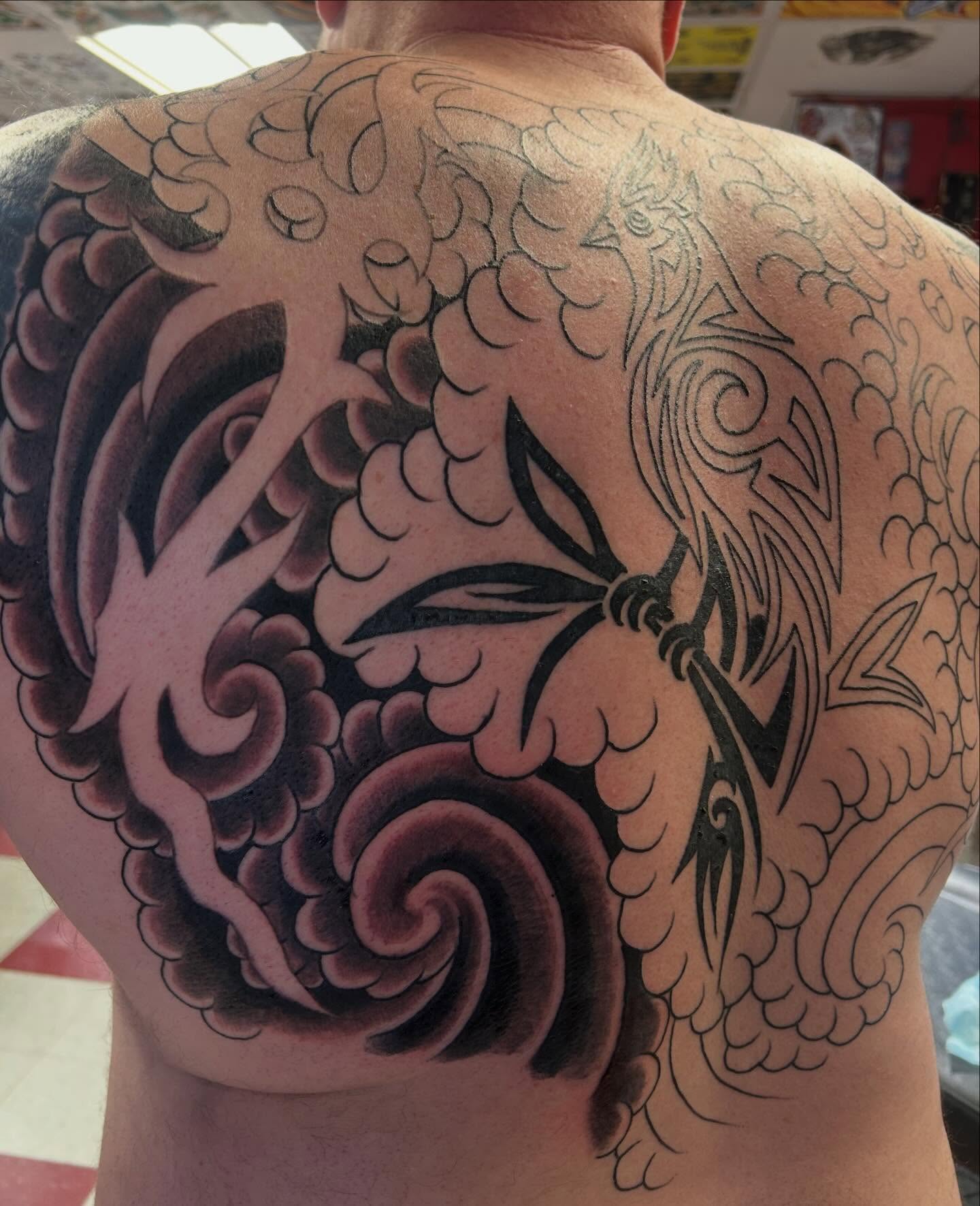 Tattoo by @jimrosal — black_and_grey, japanese_irezumi