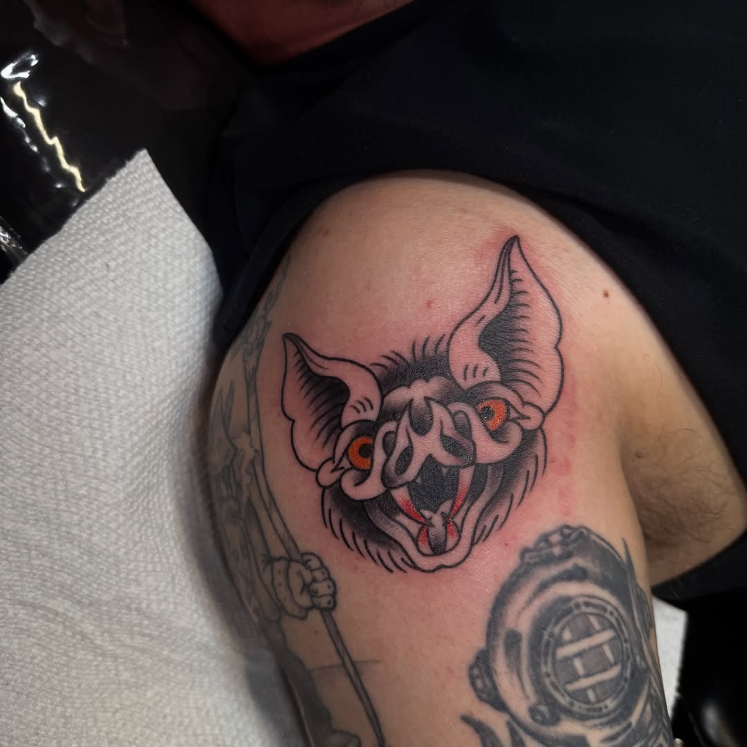 Bat American traditional tattoo on the shoulder by ๐ช๐๐ก๐ก๐ฆ๐ข