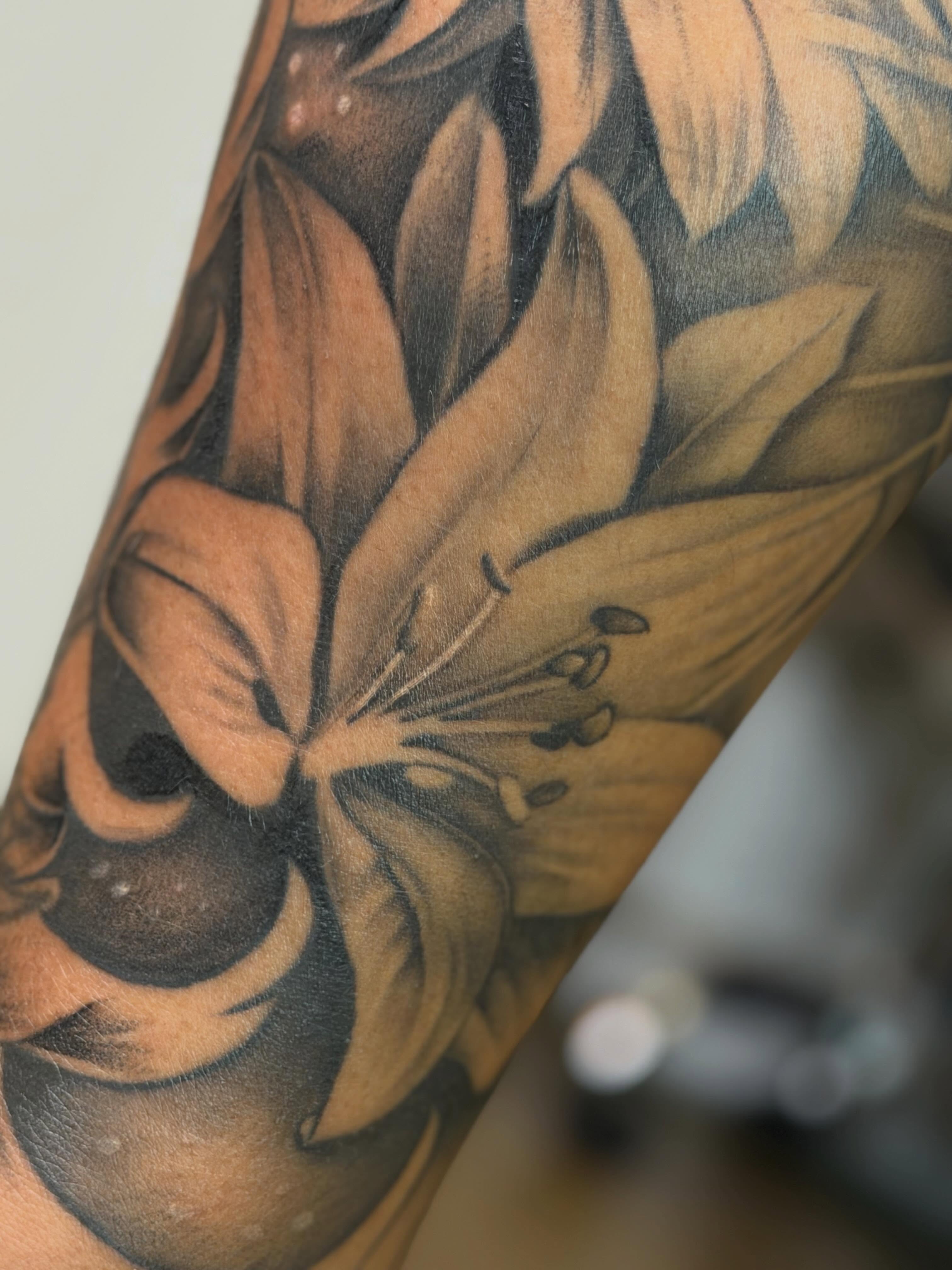 Lily realism tattoo on the forearm by San Diego Tattoo Artist