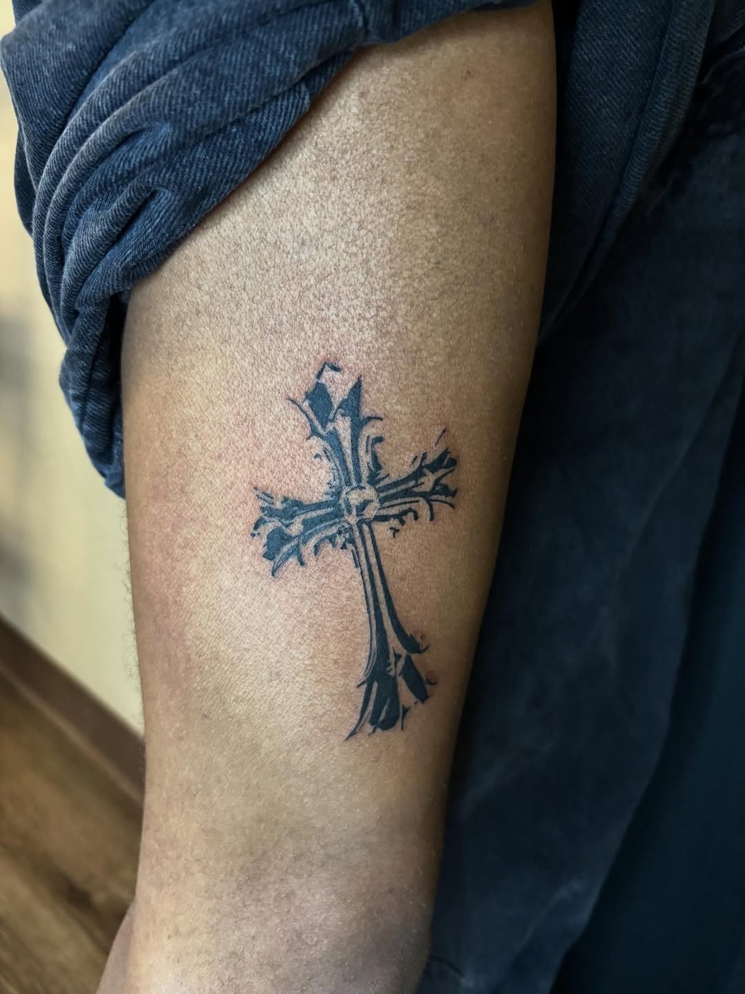 Ornate cross ornamental tattoo on the forearm by Pres!