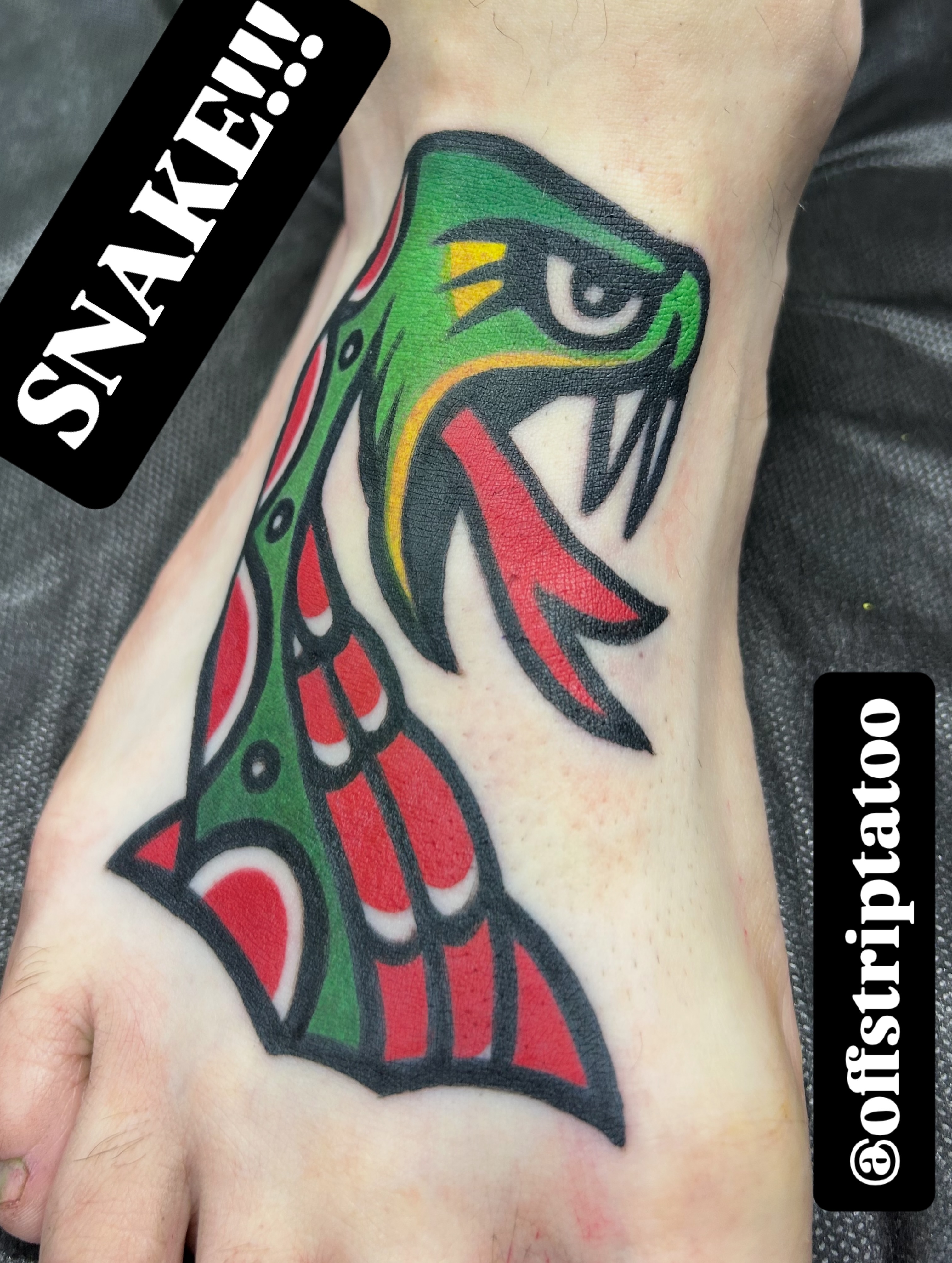 Snake American traditional tattoo on the foot by Tattoos by Corey aka MrLu
