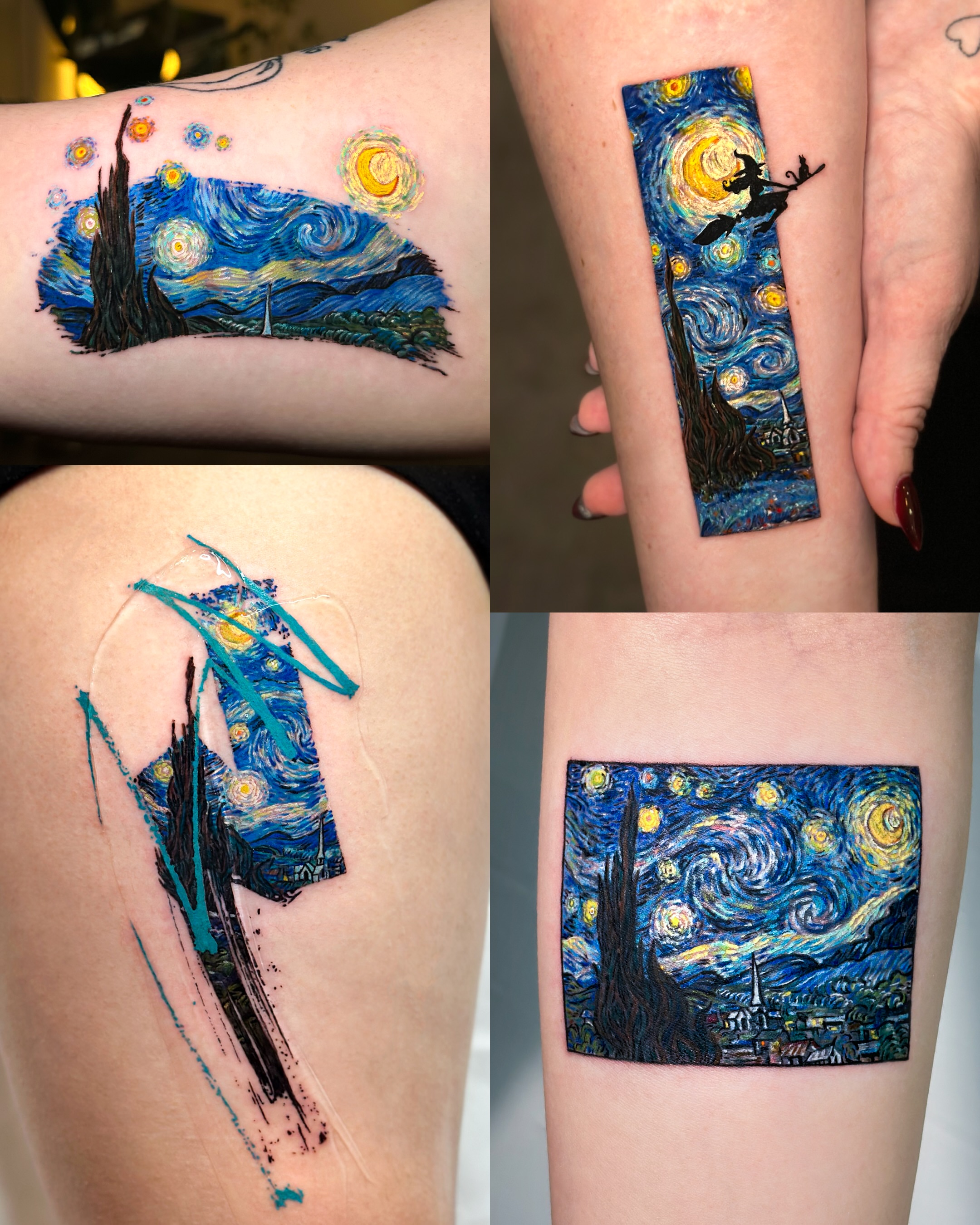 Starry night dotwork tattoo on the upper arm by Lani  라니