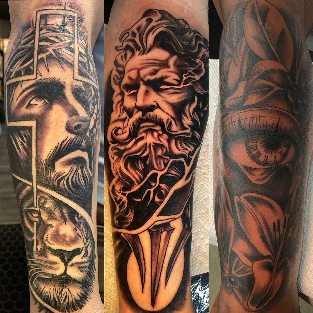 Tattoo by @alakazamtattooart — realism, black_and_grey