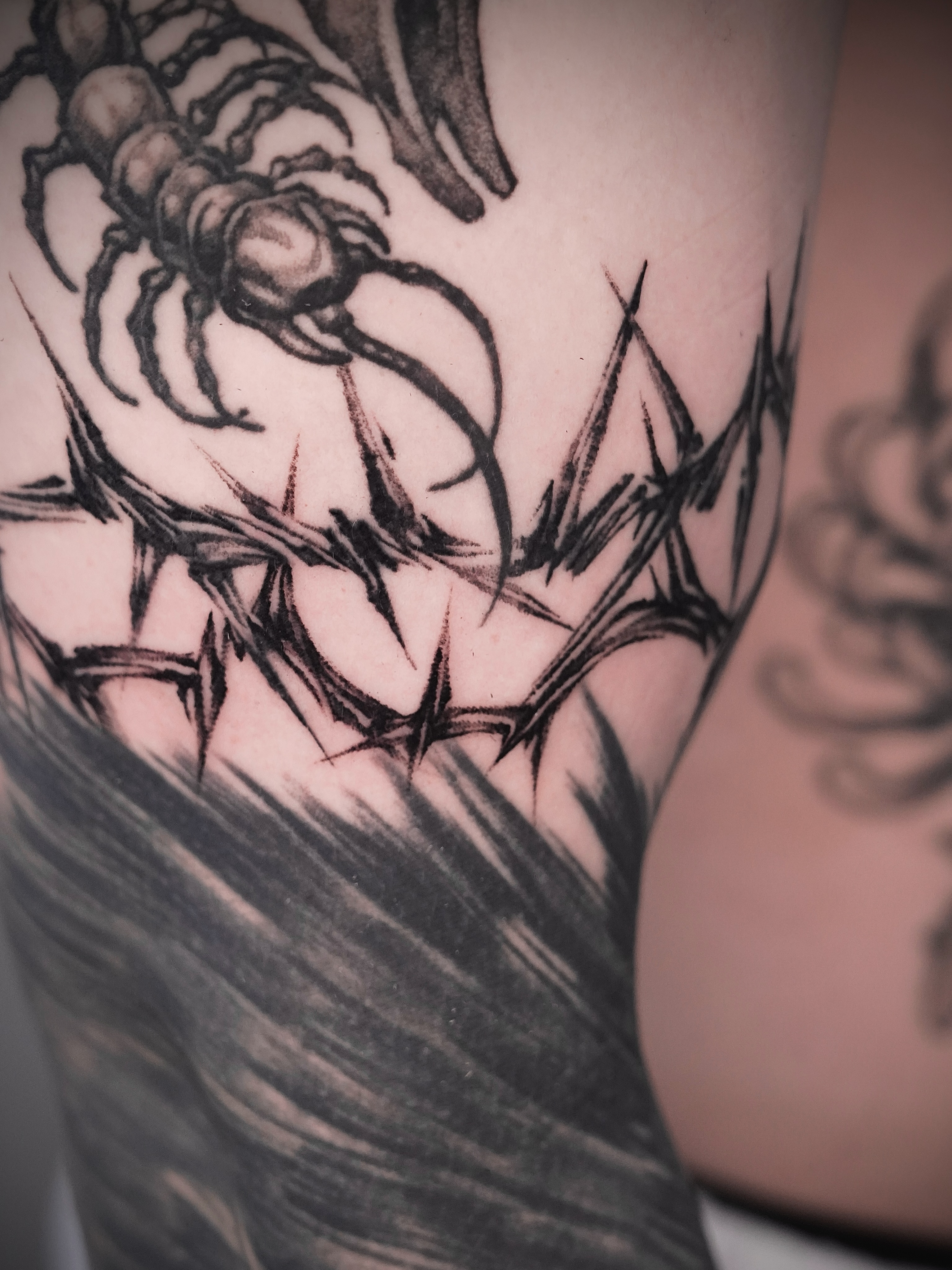 Tattoo by @dowoo_tattoo — black_and_grey