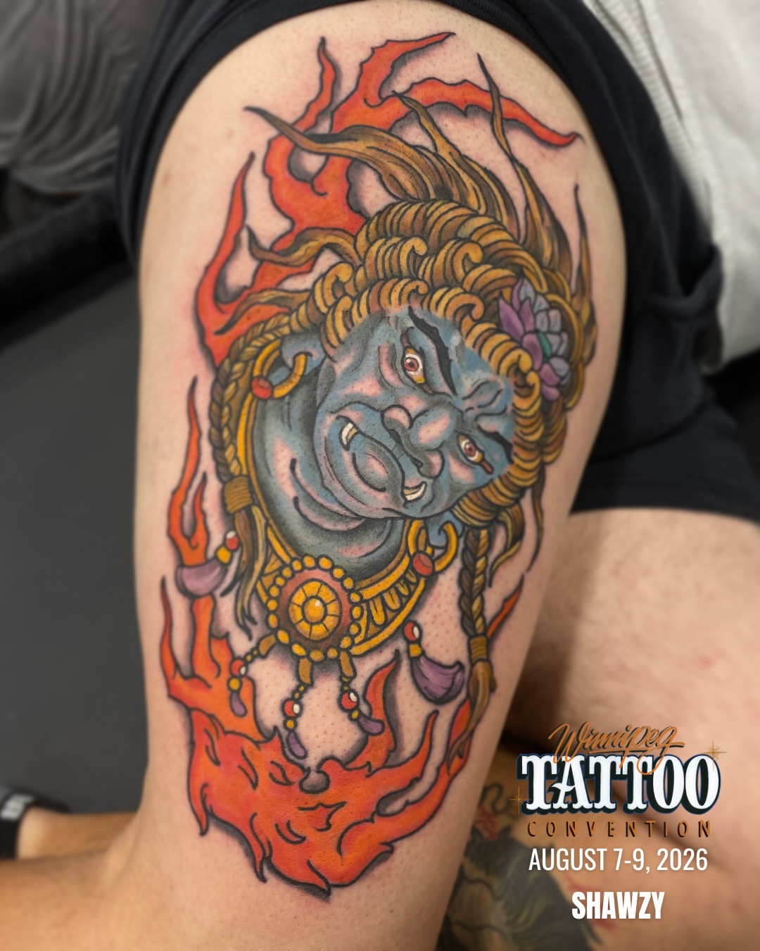 Mythical beast new school tattoo on the shoulder by Stephen Shaw