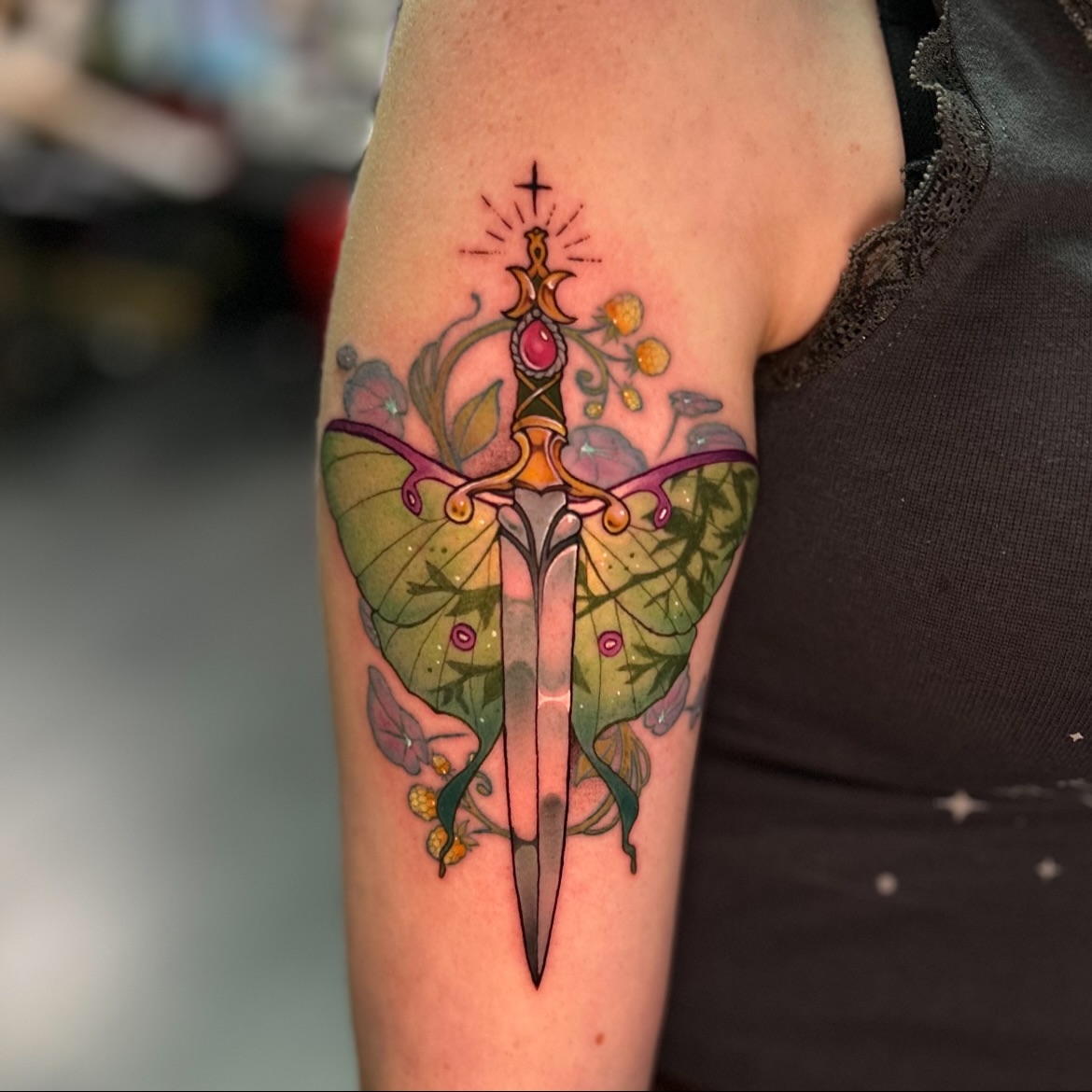 Tattoo by @crownandcrowtattoo — watercolor, illustrative