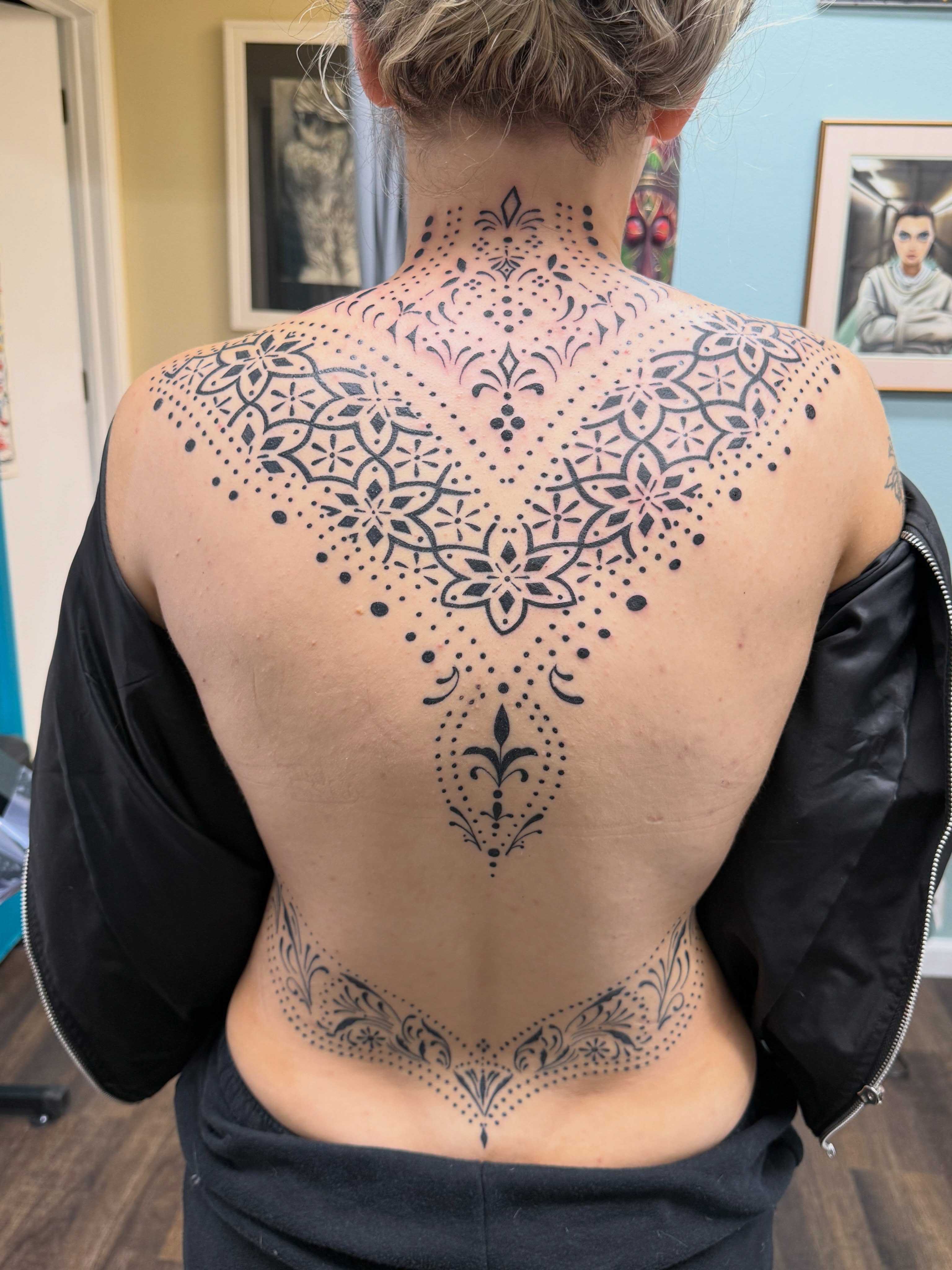 Mandala dotwork tattoo on the back by Michelle Balhan
