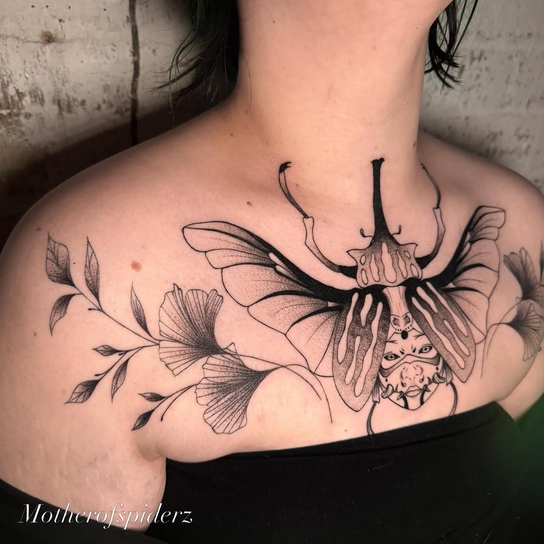 Tattoo by @motherofspiderz β black_and_grey, dotwork