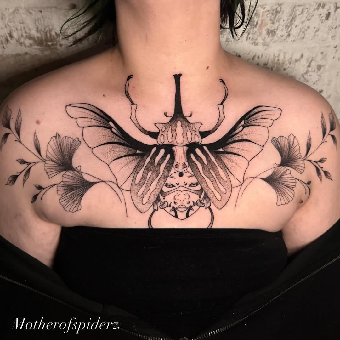 Tattoo by @motherofspiderz β black_and_grey, dotwork