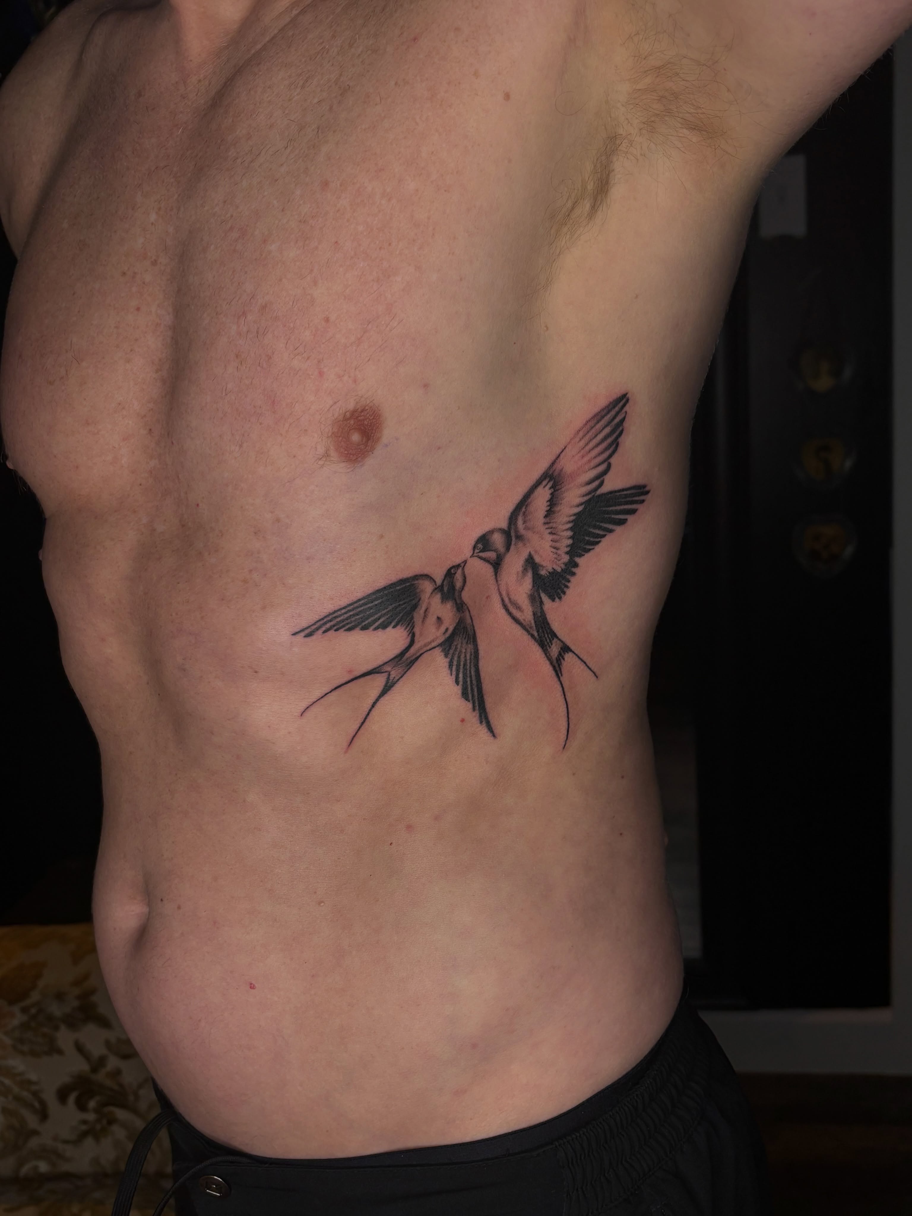 Swallows realism tattoo on the ribs by 🔥Zoë Zahasky Tattoos🔥