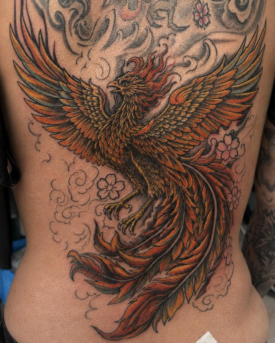 Phoenix japanese irezumi tattoo on the back by Léon Huiting