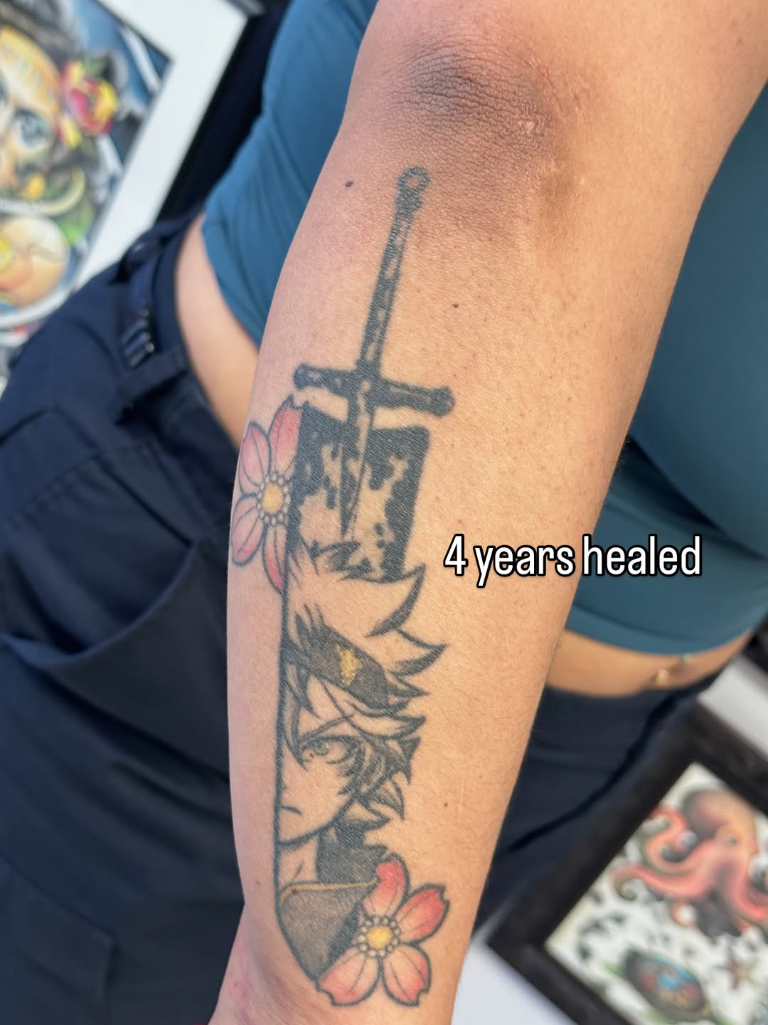 Tattoo by @mialaynetattoo — anime, black_and_grey