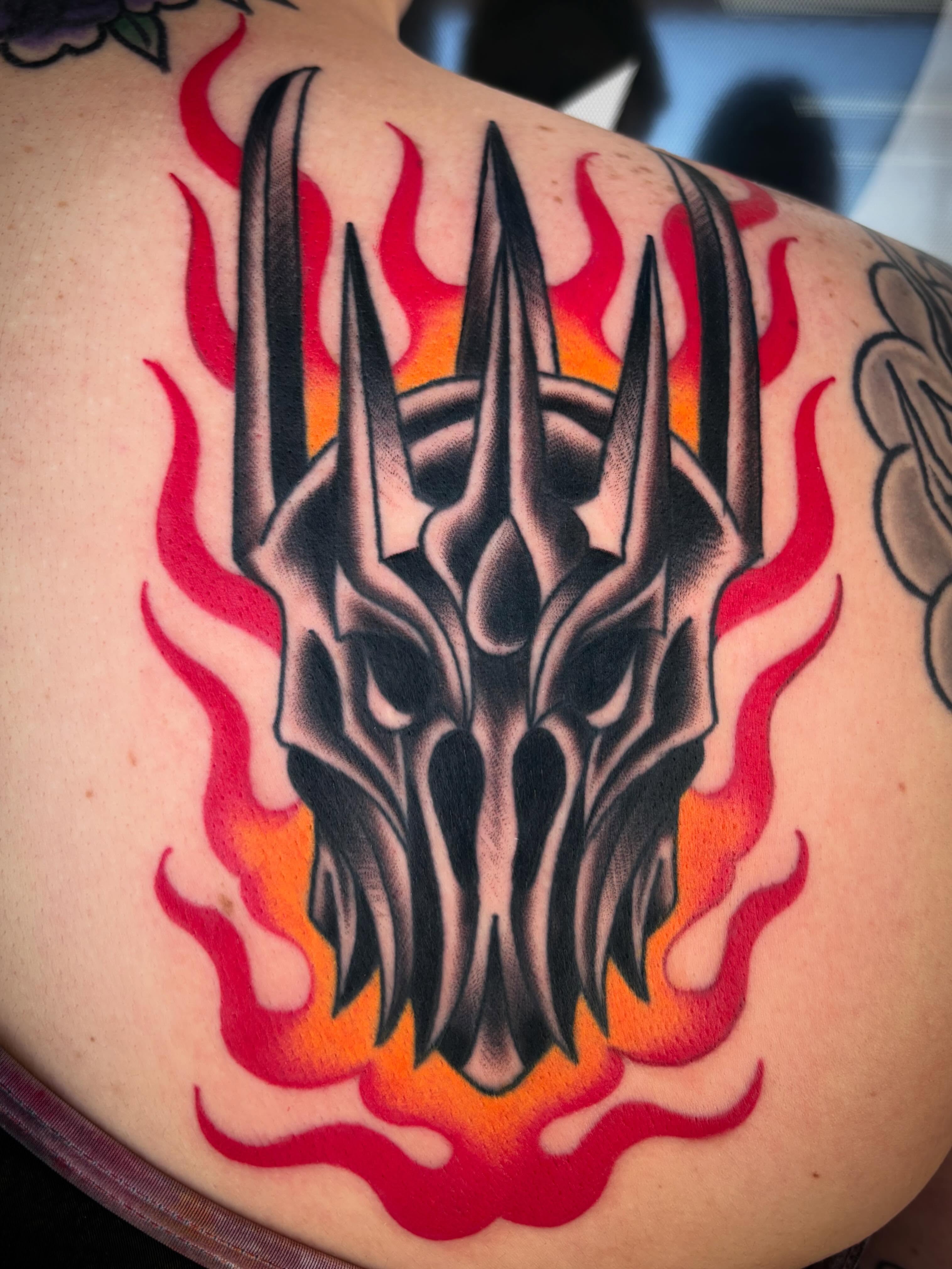Skull dark realism tattoo on the back by Allyson Monique