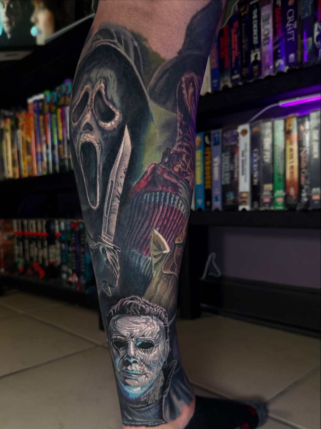 Horror movie characters realism tattoo on the forearm by Steven Pelkey, Eastpointe, Michigan