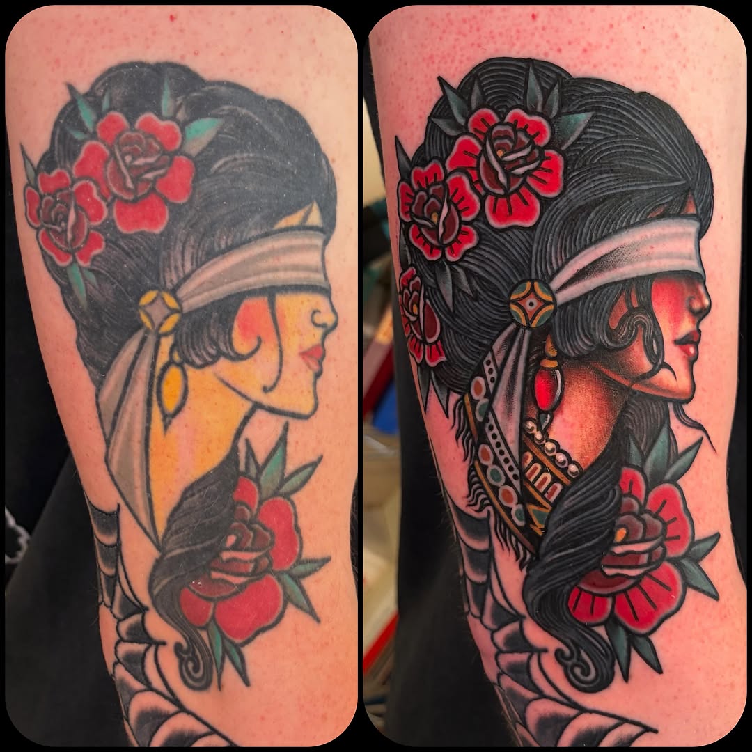 Geisha American traditional tattoo on the forearm by ๐ป๐๐๐ ๐ณ๐๐๐๐๐๐ ๐๐๐