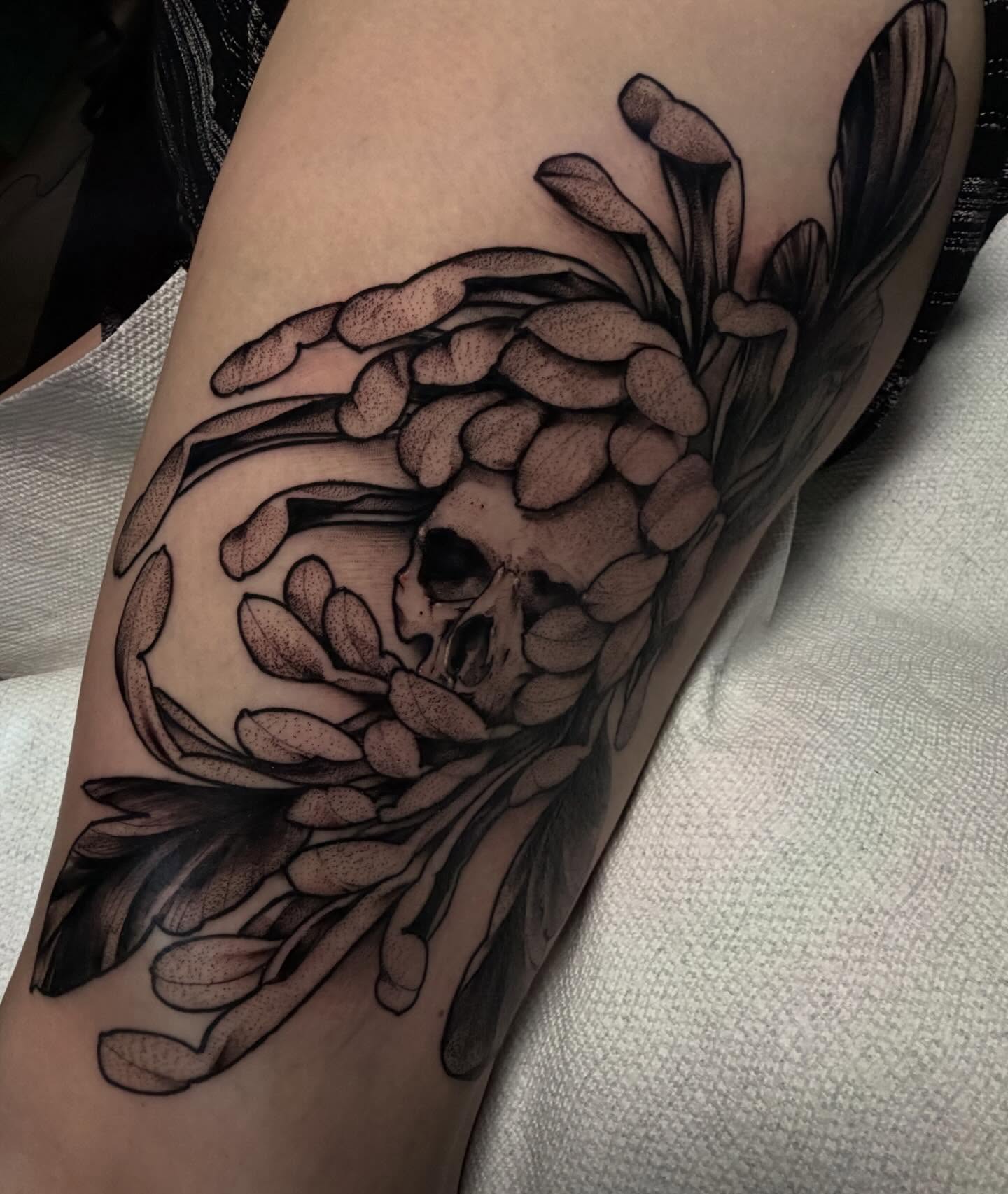 Tattoo by @cassangelotattoo — black_and_grey, dotwork