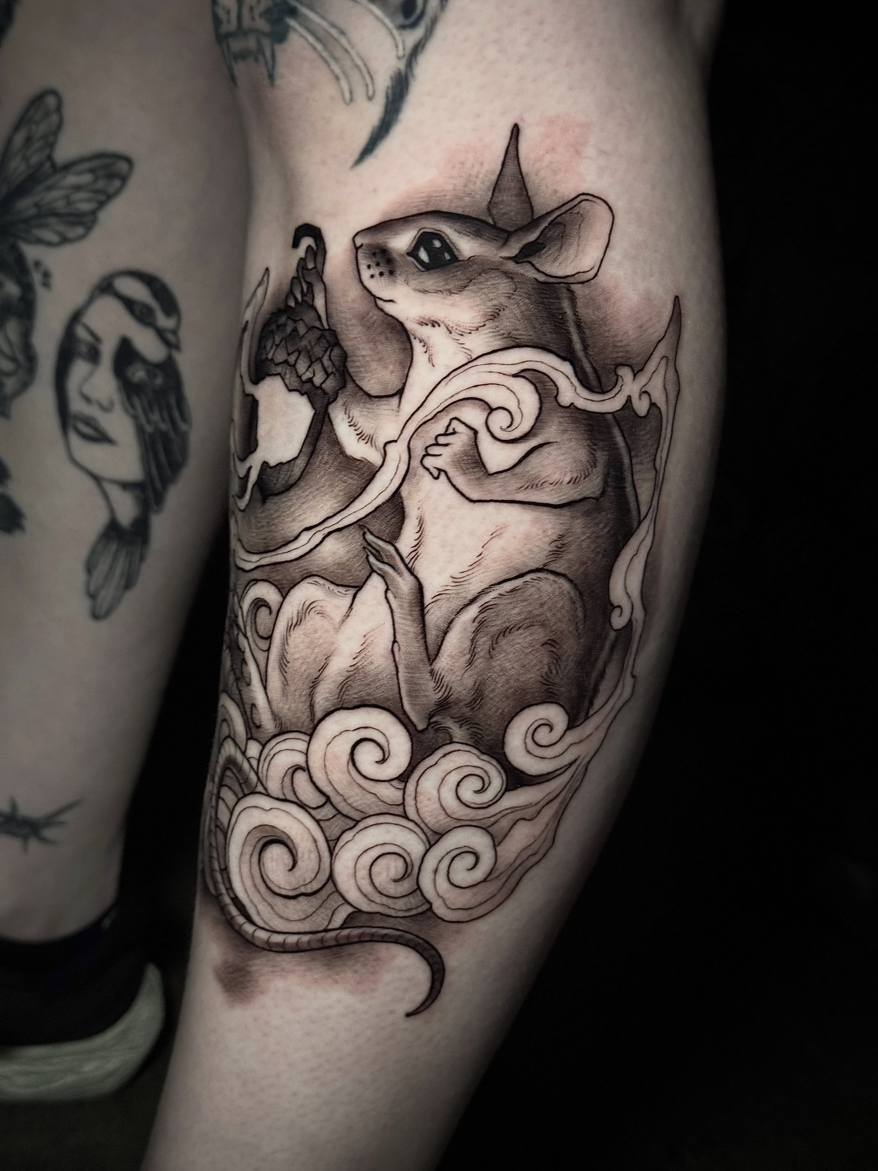 Mouse and dragon realism tattoo on the forearm by πππ±π±π¬π¬ ππ―π±π¦π°π±