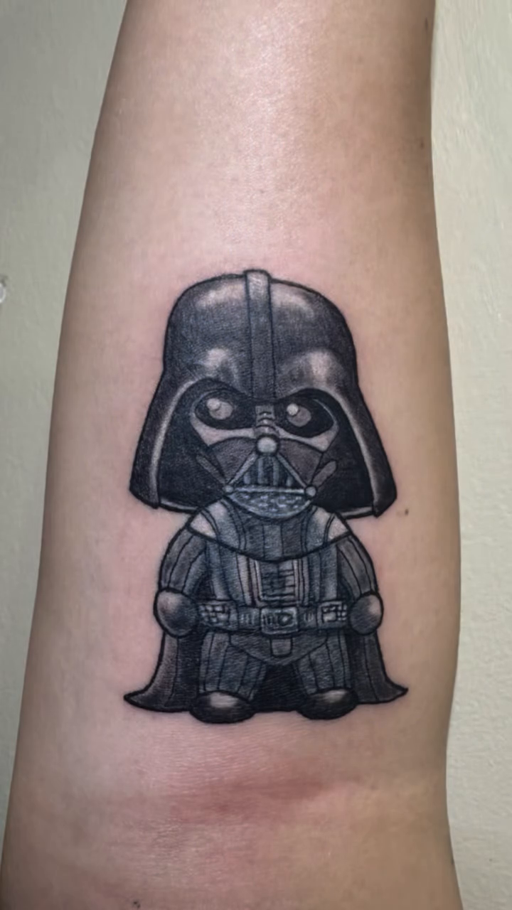 Chibi Darth Vader new school tattoo on the forearm by Ink Napawong